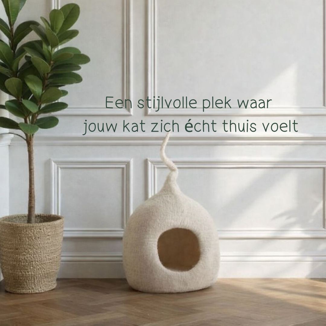 Vriendelijke kattenmand gemaakt van 100% merinowol