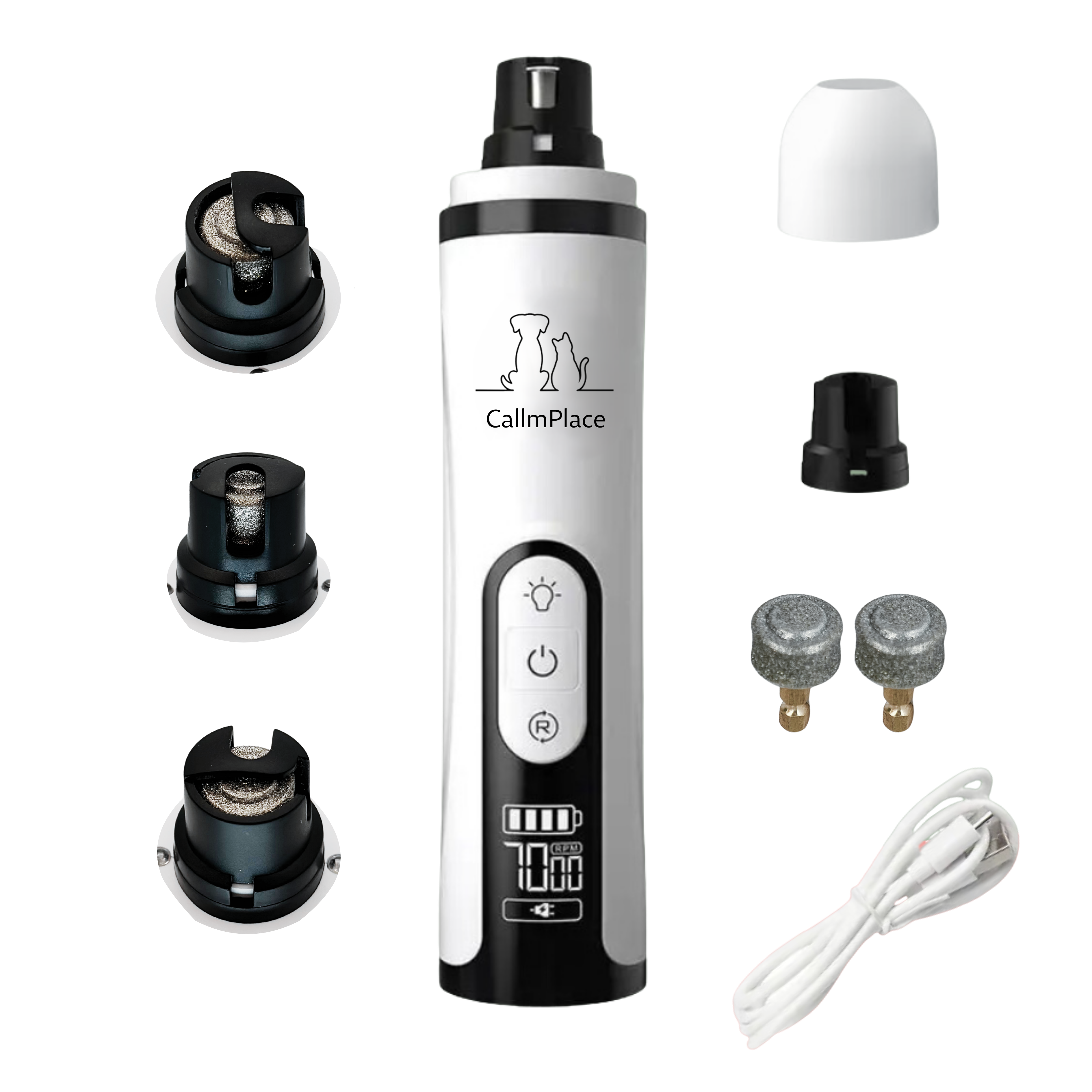 CallmPlace Elektrische Nagelvijl voor Honden en Katten - 2 koppen ( 1 gemonteerd en 1 extra)