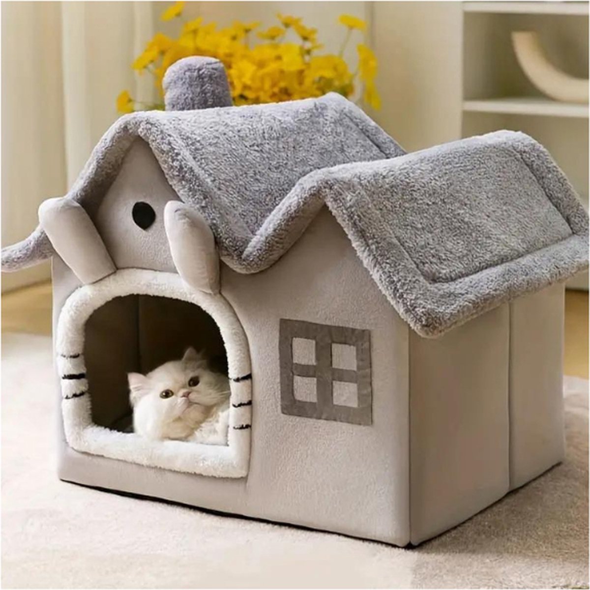 Kattenmand - Opvouwbaar Kattenhuis - Wasbaar Kattenslaaphuisje met Afneembaar Pluche Kussen - Veilig en Comfortabel - 49 x 39 x 46 cm