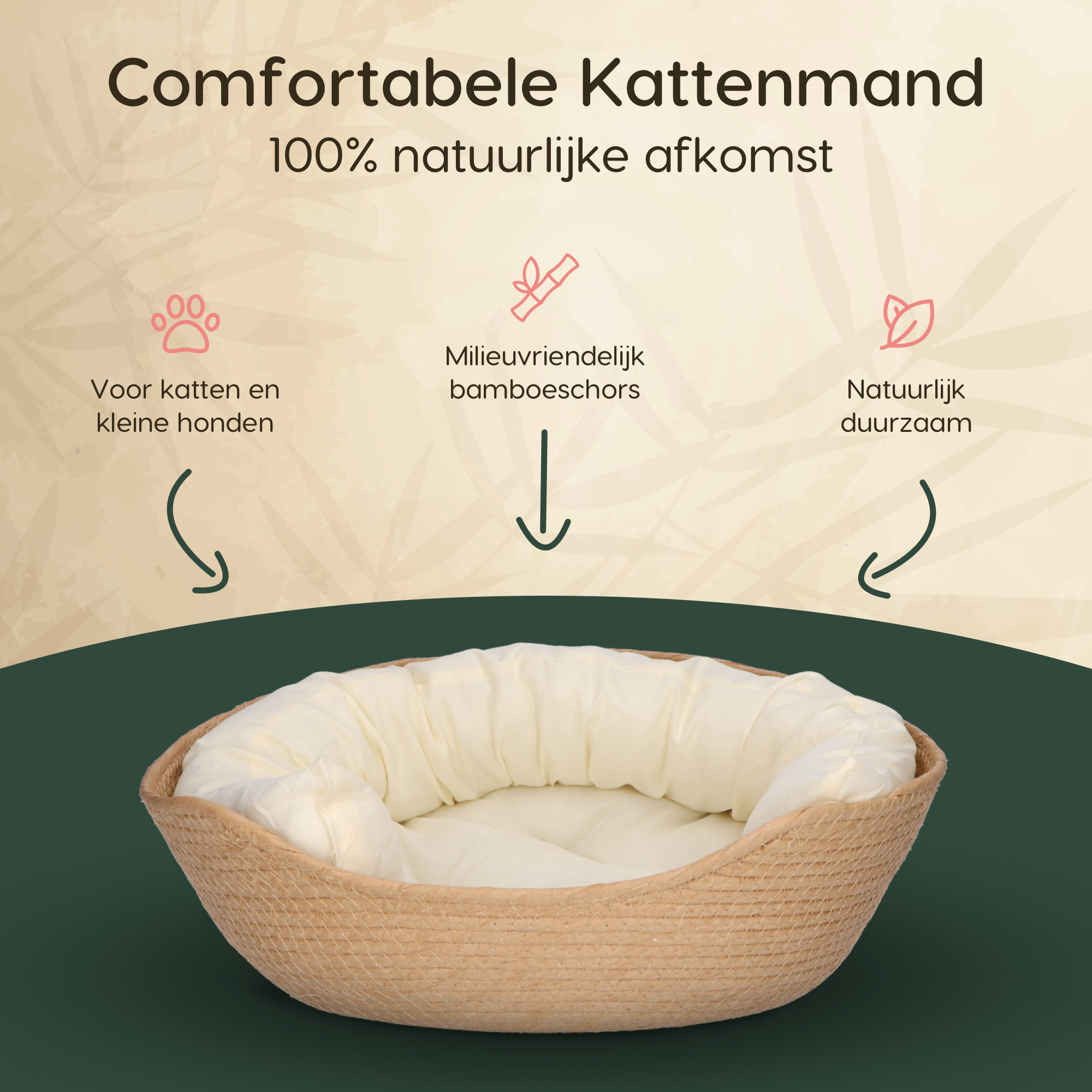 CallmPlace - Kattenmand - Rieten katten mand - Rotan Kattenmand - Duurzaam - Kleine hondenmand 38x38 cm - Met Wit Kussen en Zachte Rand - Comfortabel - Elegant Edge