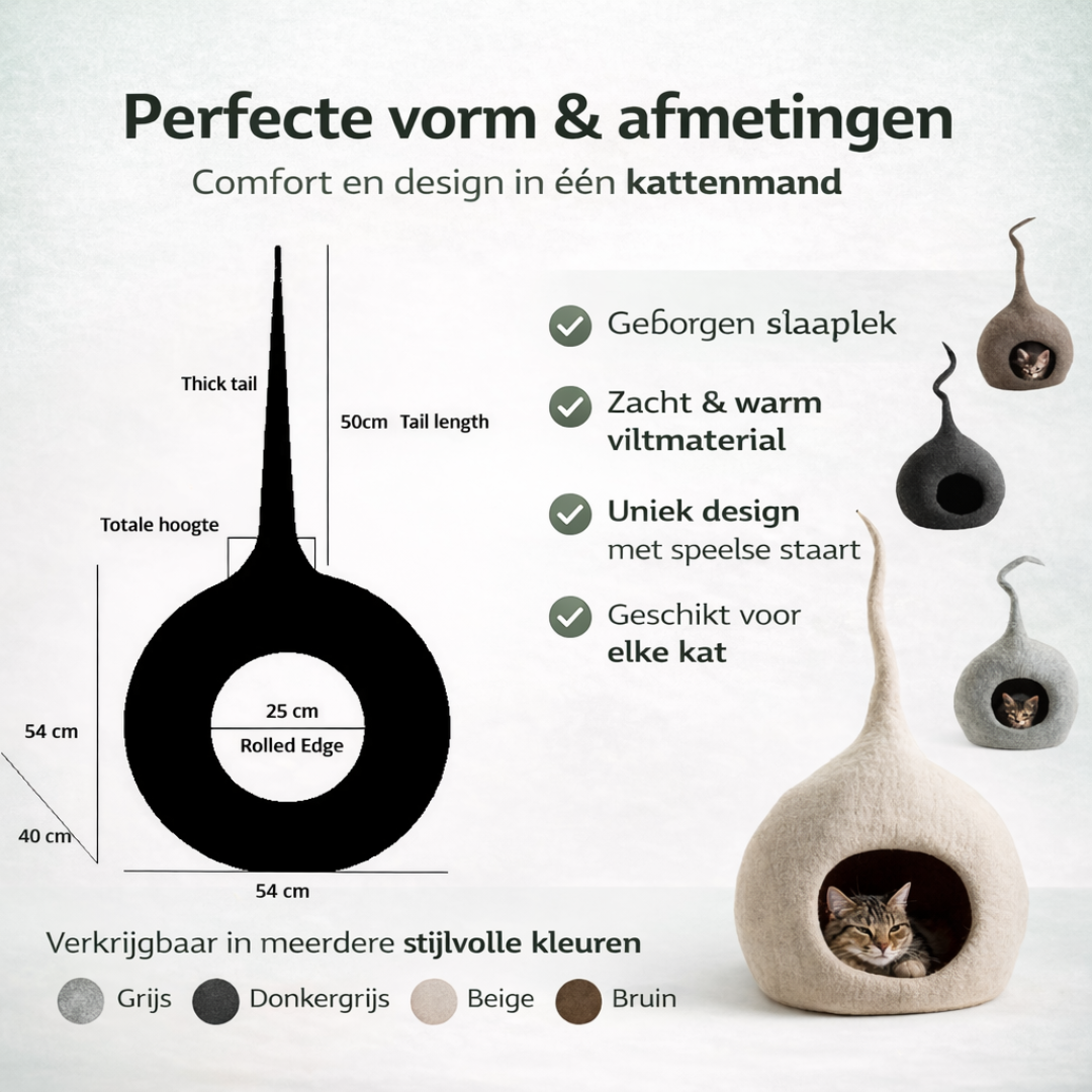 Vilten Kattenhol van Merinowol - Handgemaakt: Bruin / X-Large