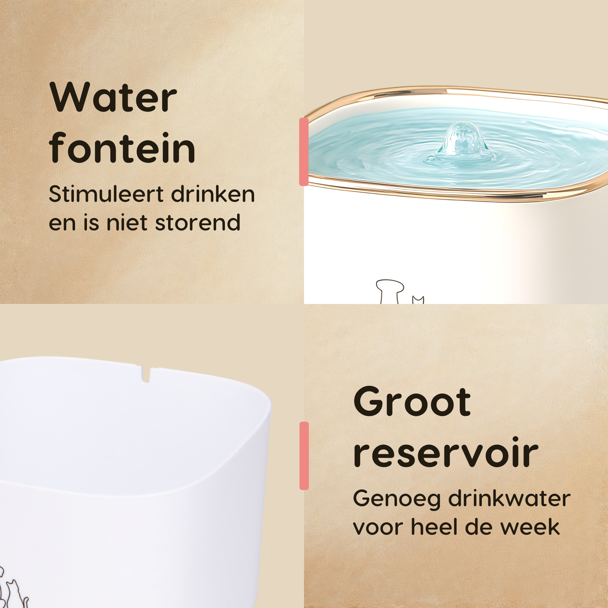 CallmPlace Drinkfontein - Waterfontein voor katten en kleine honden - 3 liter - fluisterstil MET filter - huisdier - Kleur wit