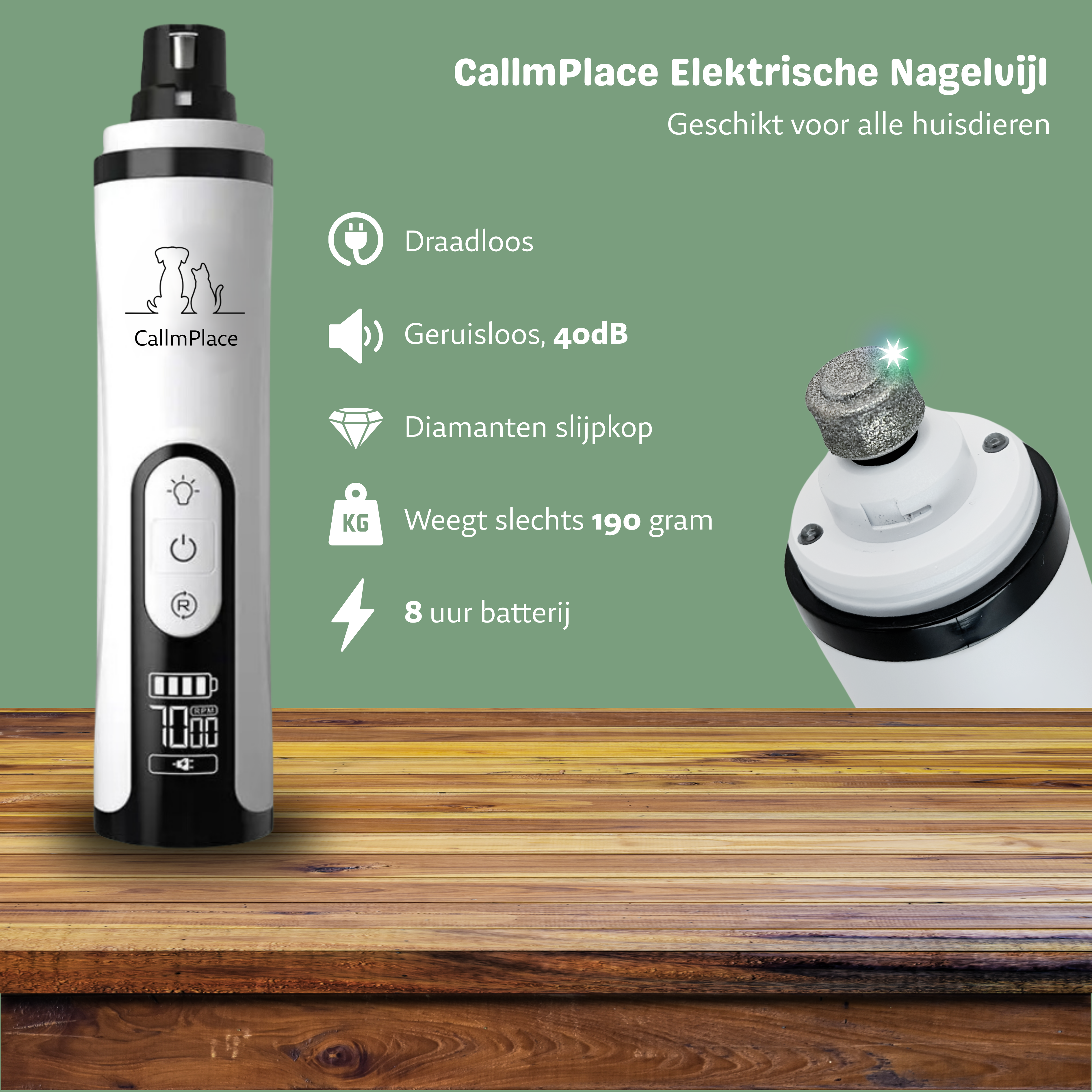 CallmPlace Elektrische Nagelvijl voor Honden en Katten - 2 koppen ( 1 gemonteerd en 1 extra)