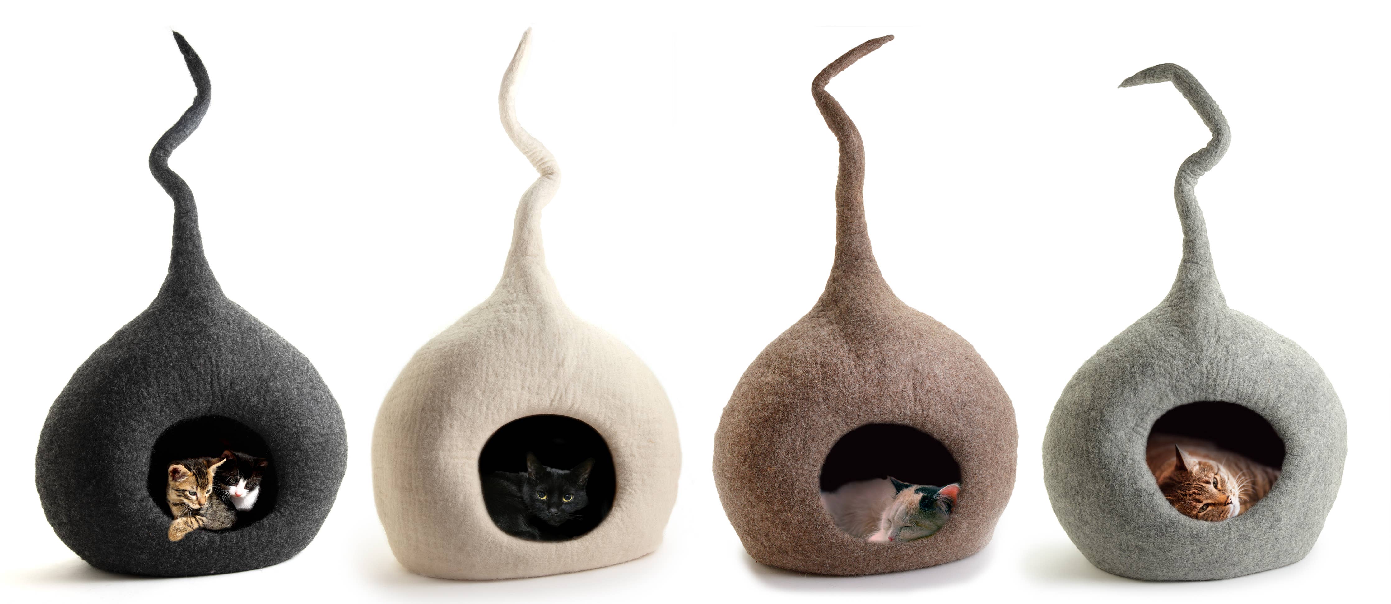 Vilten Kattenhol van Merinowol - Handgemaakt: Wit / X-Large