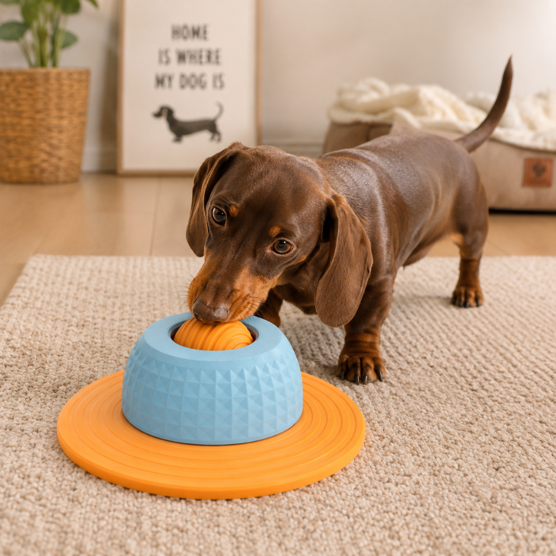 CallmPlace Likbal voor Honden - Draaiende Bal - Oranje/Blauw