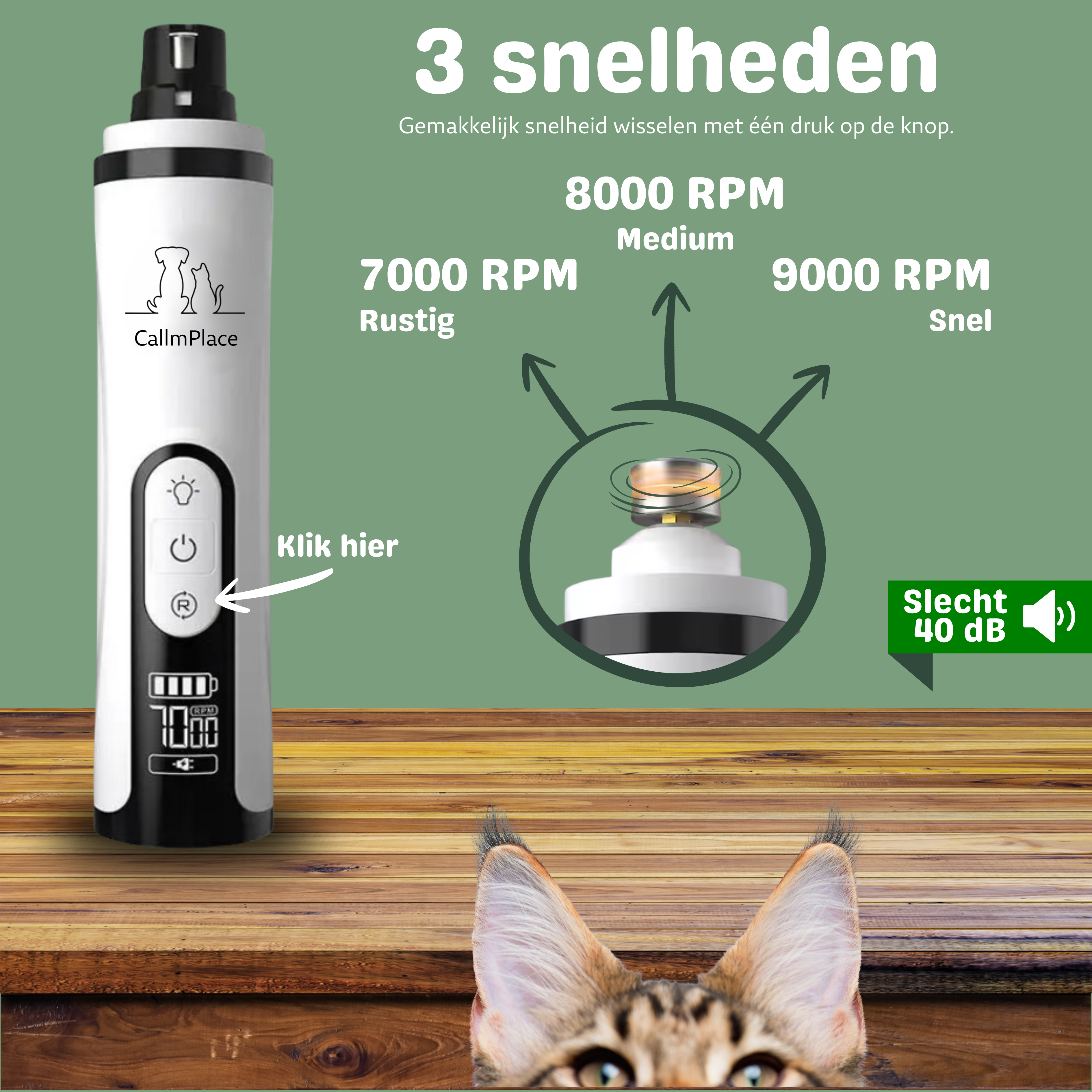 CallmPlace Elektrische Nagelvijl voor Honden en Katten - 2 koppen ( 1 gemonteerd en 1 extra)