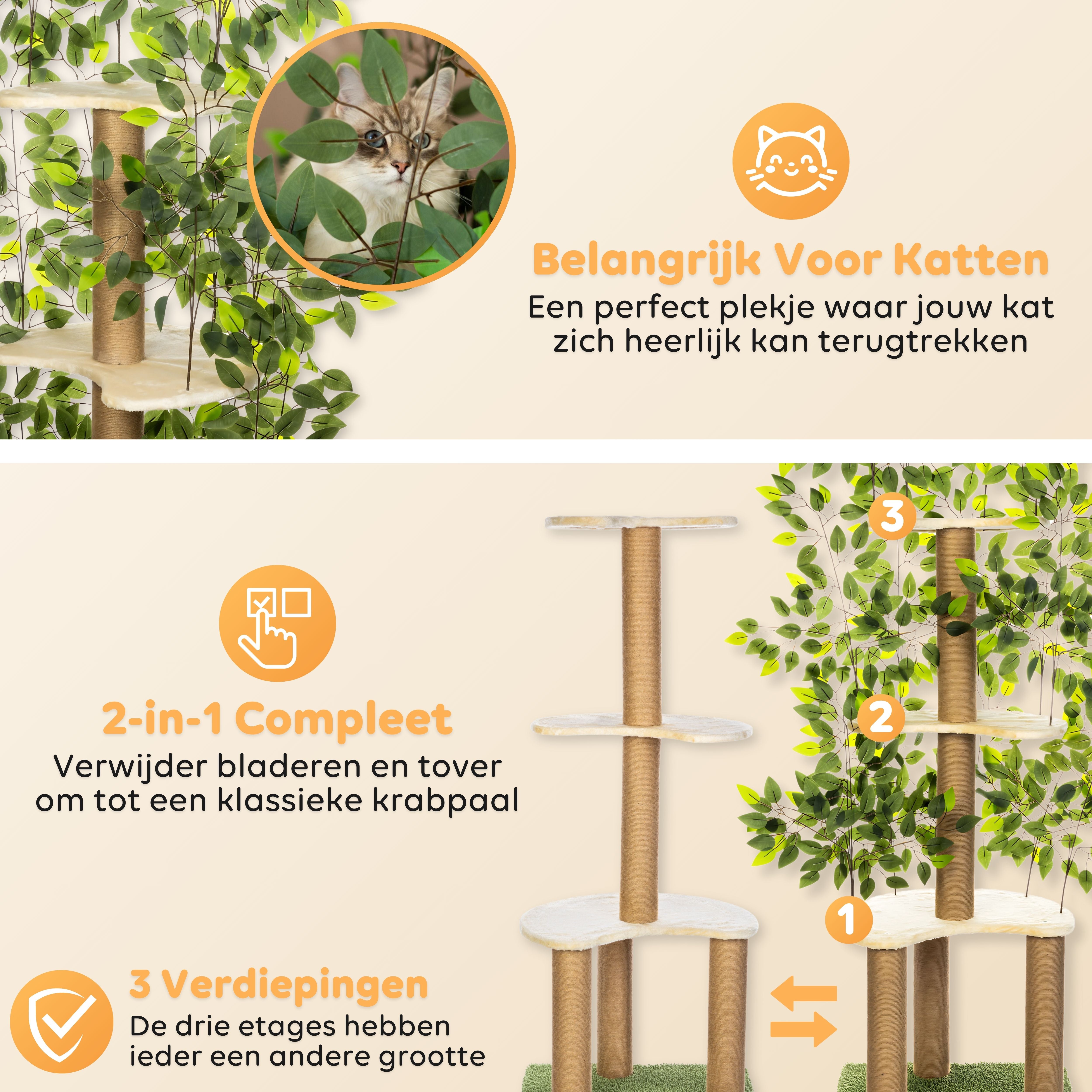 CallmPlace - Kattenboom - met Bladeren - krabpalen - kattenboom - Kattenkrabpaal