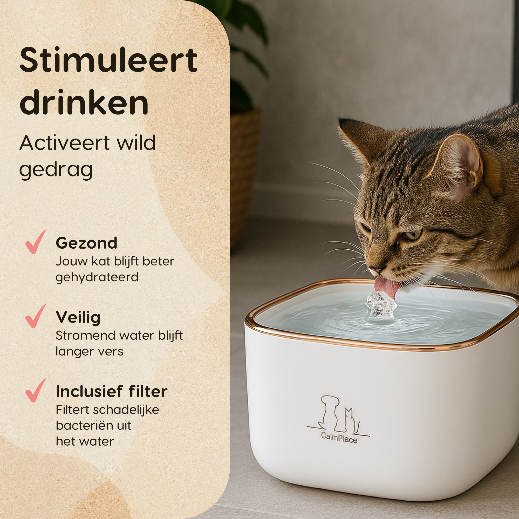 CallmPlace Drinkfontein - Waterfontein voor katten en kleine honden - 3 liter - fluisterstil MET filter - huisdier - Kleur wit
