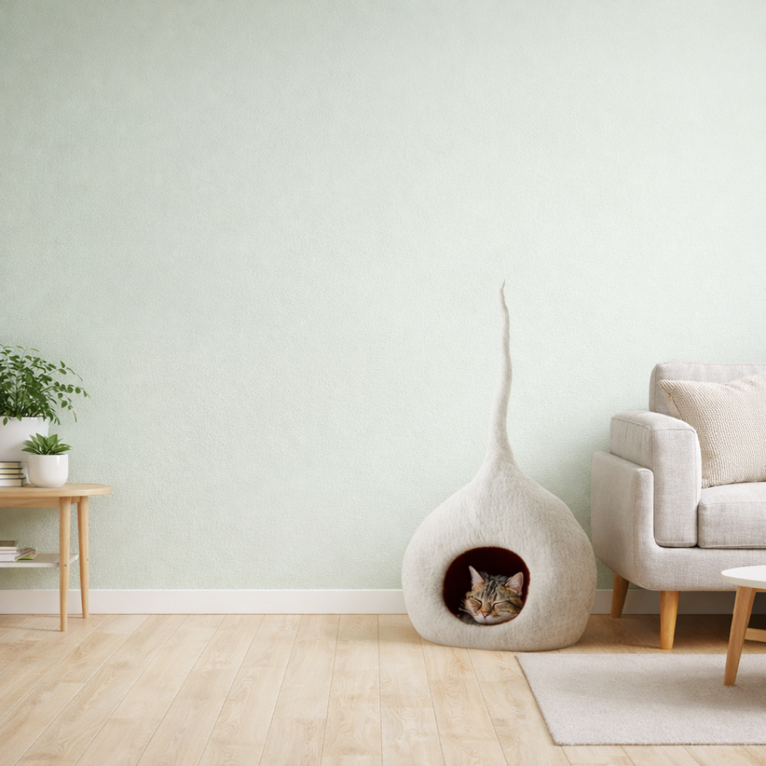 Vilten Kattenhol van Merinowol - Handgemaakt: Bruin / X-Large