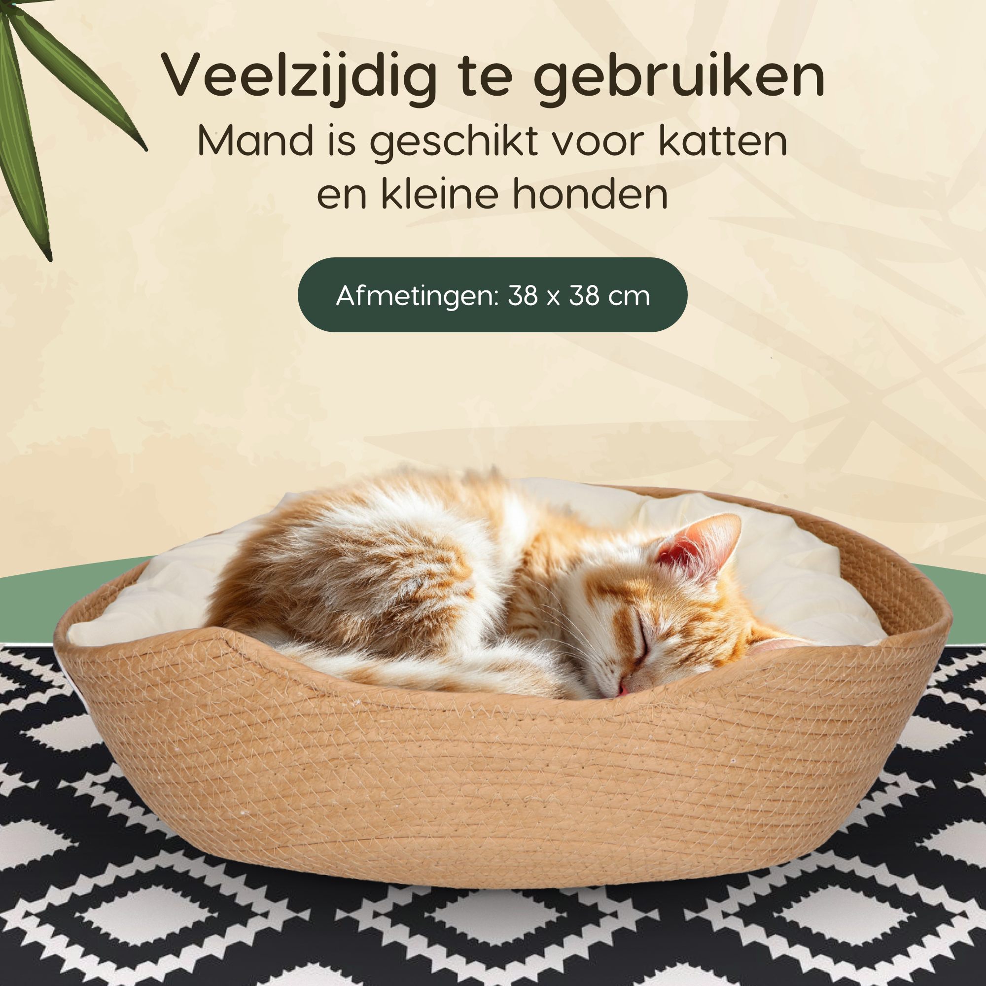 CallmPlace - Kattenmand - Rieten katten mand - Rotan Kattenmand - Duurzaam - Kleine hondenmand 38x38 cm - Met Wit Kussen en Zachte Rand - Comfortabel - Elegant Edge
