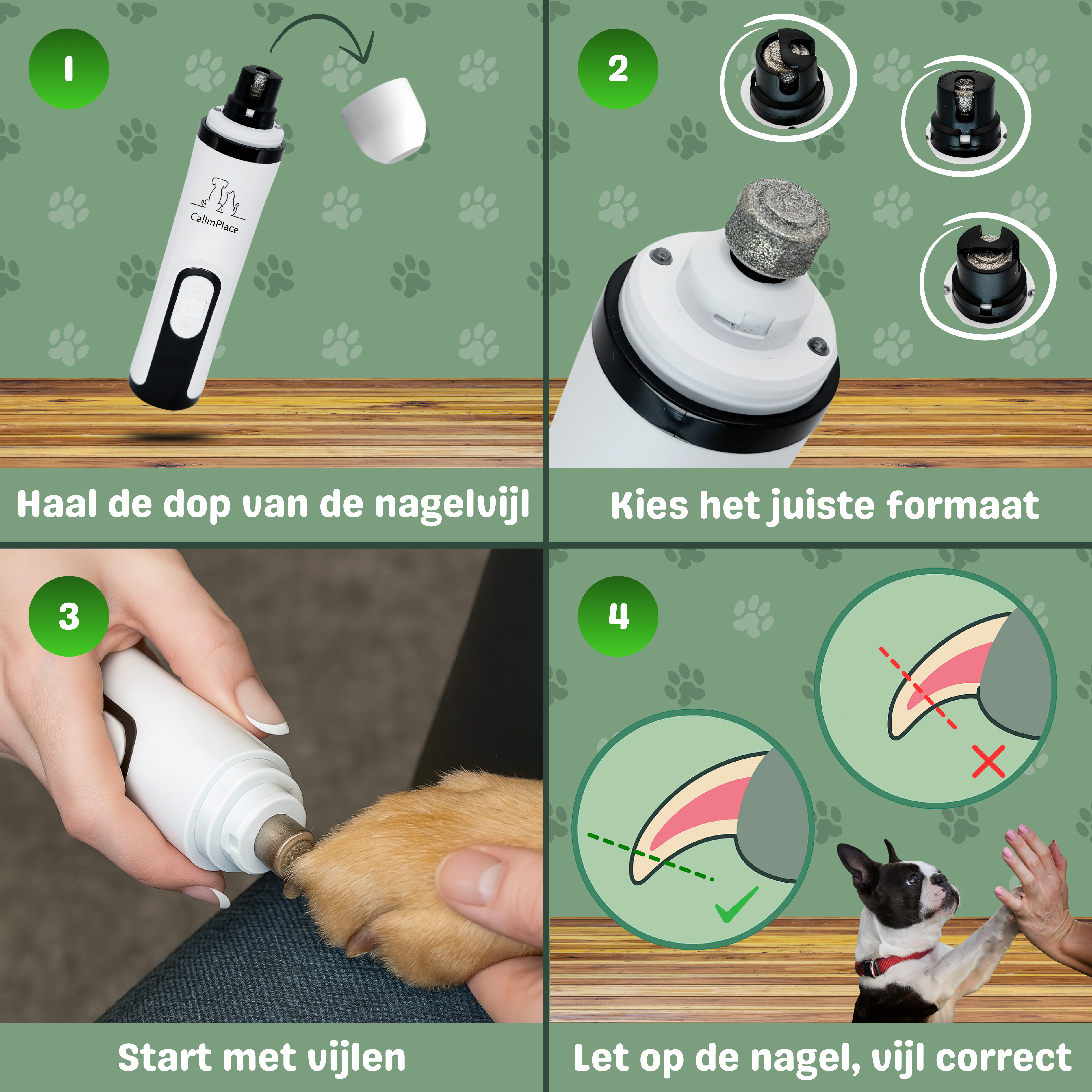 CallmPlace Elektrische Nagelvijl voor Honden en Katten - 2 koppen ( 1 gemonteerd en 1 extra)
