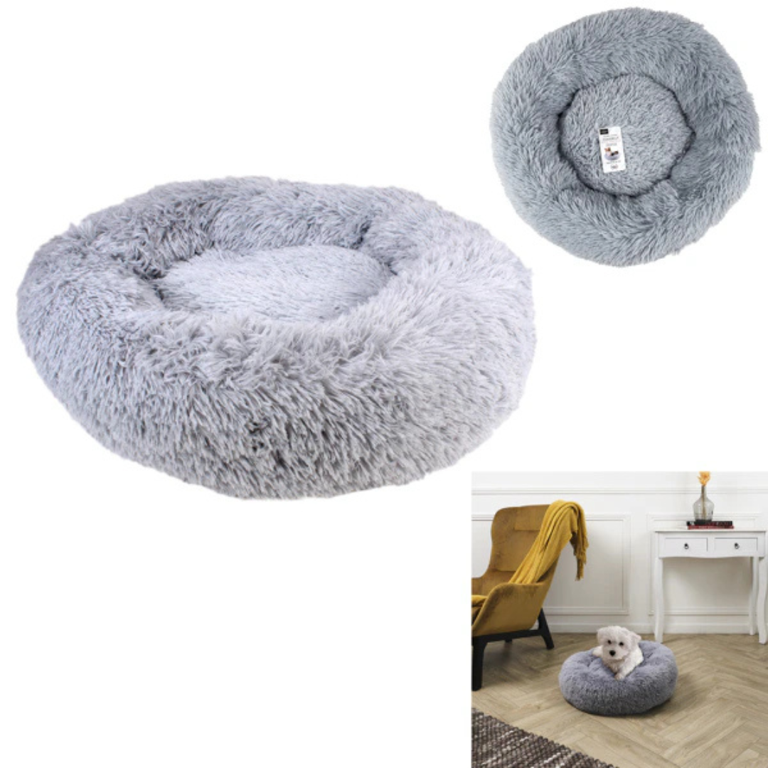 Kattenmand - Kleine hondenmand - Pluche kattenbed – Zachte ronde kattenmand – Ø 60 cm – Grijs