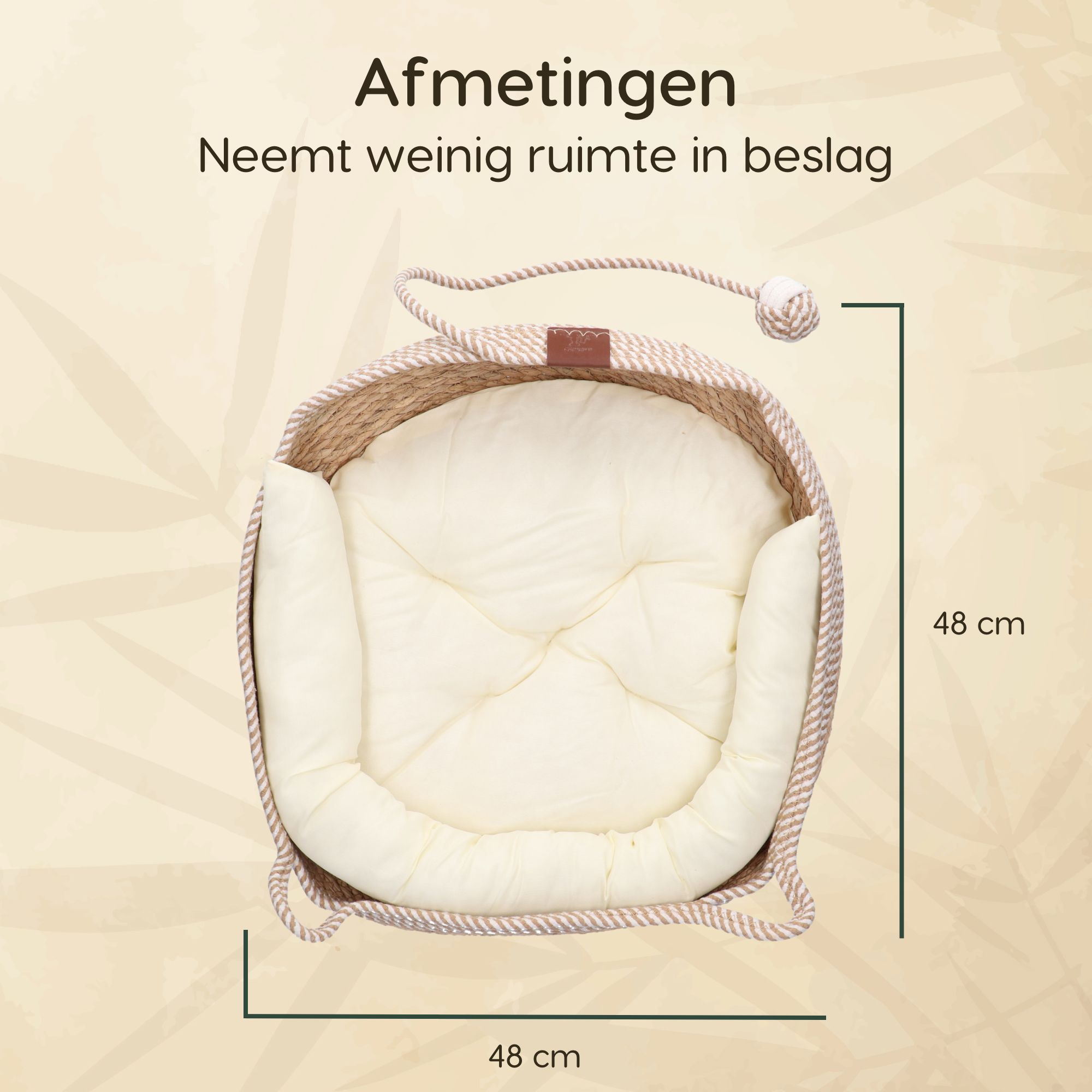 CallmPlace Kattenmand van Rotan – Inclusief Zacht Kussen & Speelbal – Duurzaam, Stijlvol & Comfortabel – Ø48 cm