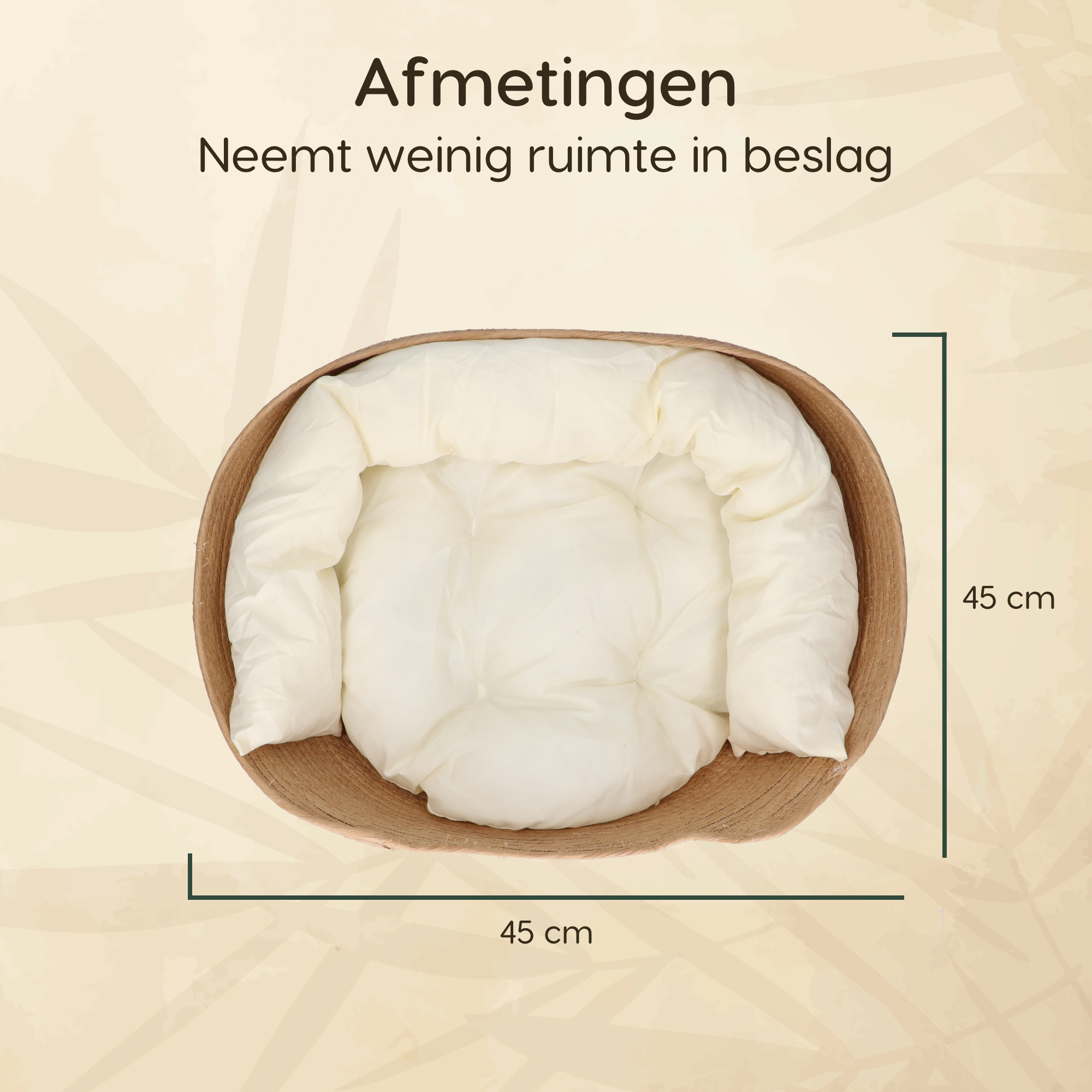 CallmPlace - Kattenmand - Rieten katten mand - Rotan Kattenmand - Duurzaam - Kleine hondenmand 45x45 cm - Met Wit Kussen en Zachte Rand - Comfortabel - Elegant Edge