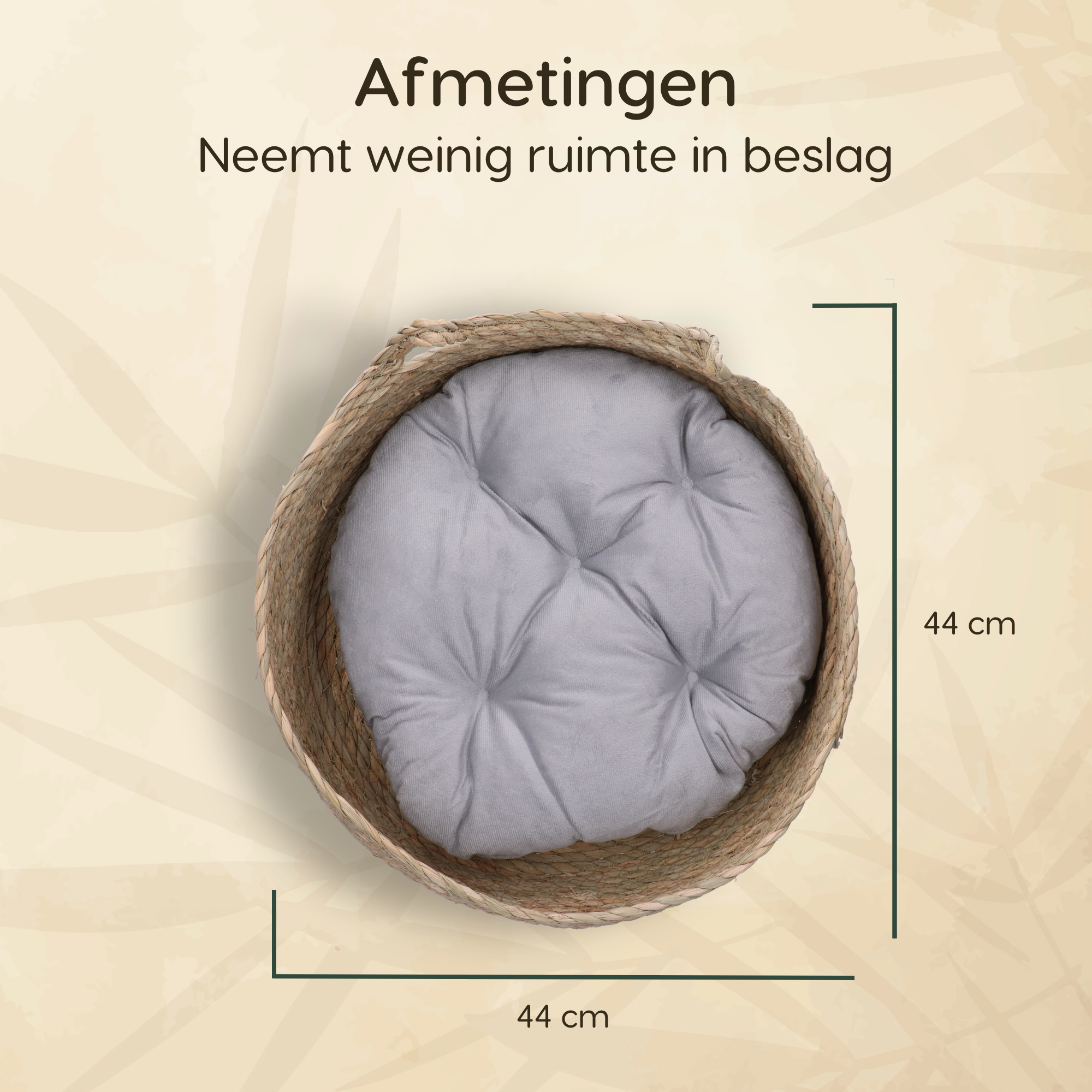 CallmPlace Harmony Baskets - Kattenmand - Rotan Rieten Mand - Zacht Grijs Kussen - Comfortabel en Duurzaam - 44x44 cm