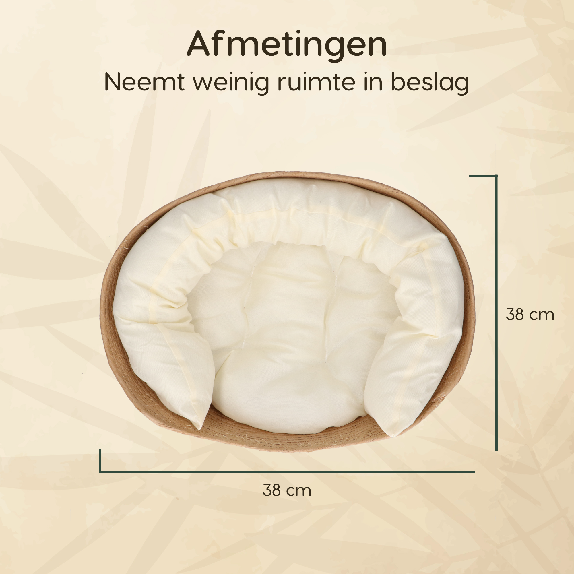 CallmPlace - Kattenmand - Rieten katten mand - Rotan Kattenmand - Duurzaam - Kleine hondenmand 38x38 cm - Met Wit Kussen en Zachte Rand - Comfortabel - Elegant Edge