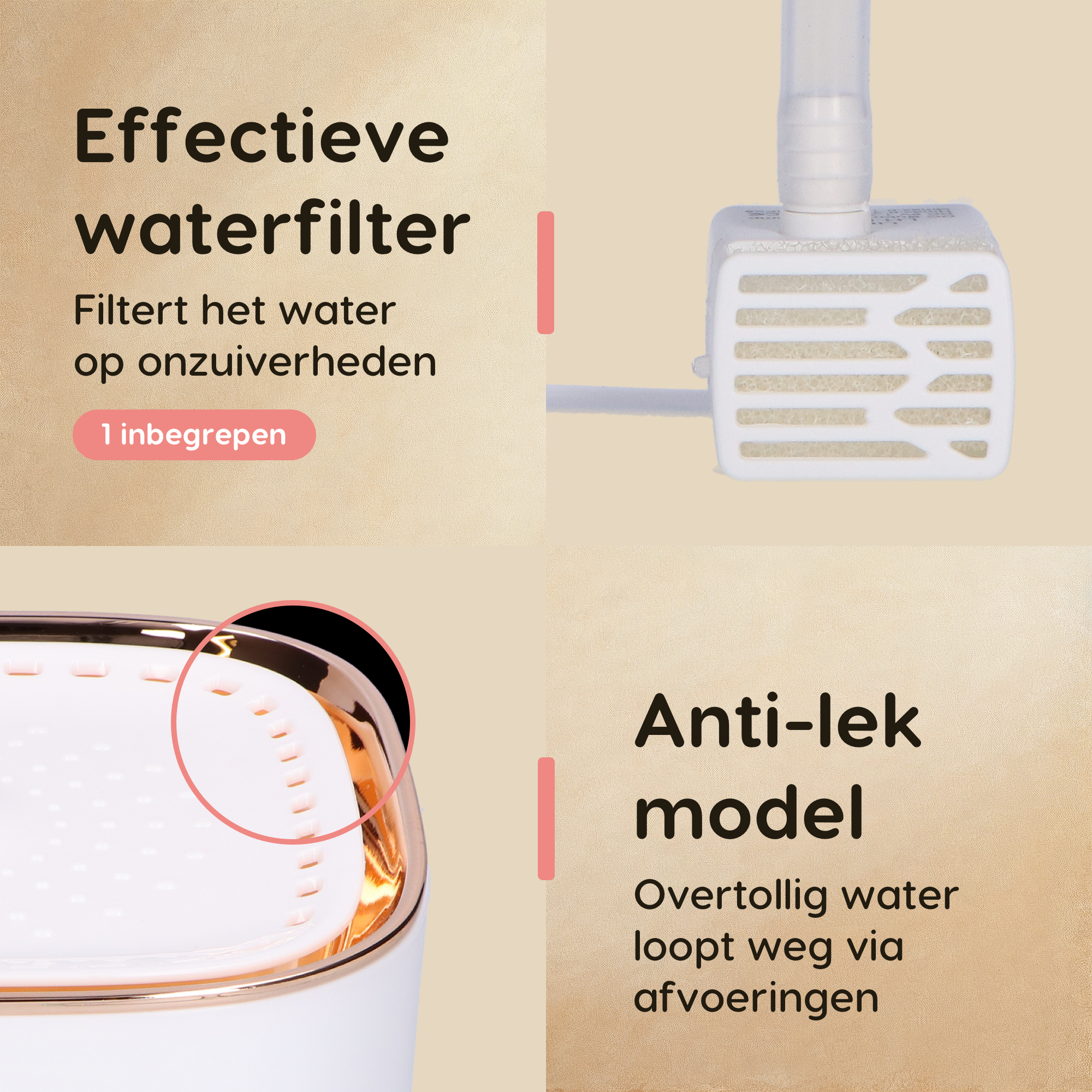 CallmPlace Drinkfontein - Waterfontein voor katten en kleine honden - 3 liter - fluisterstil MET filter - huisdier - Kleur wit