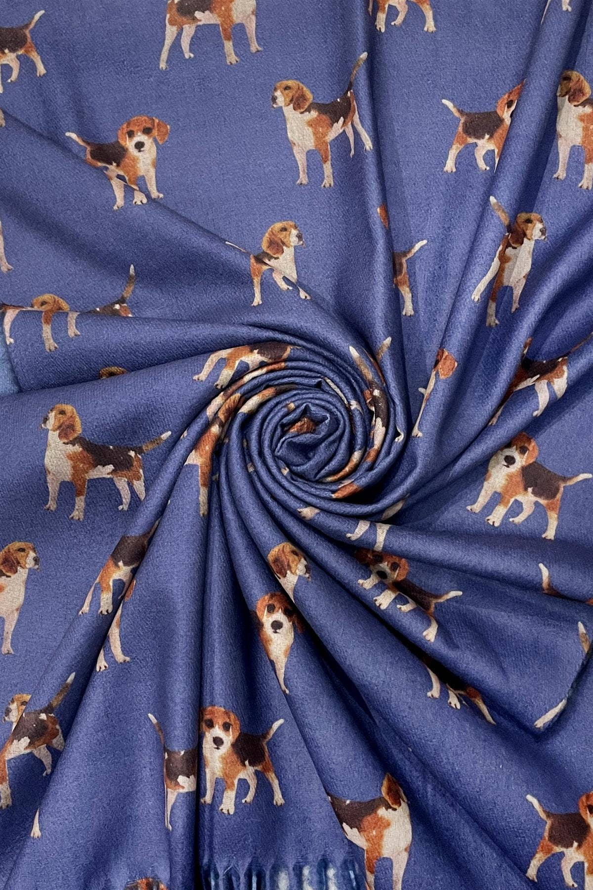 Sjaal met Beagle hondenprint en franjeranden: Denim