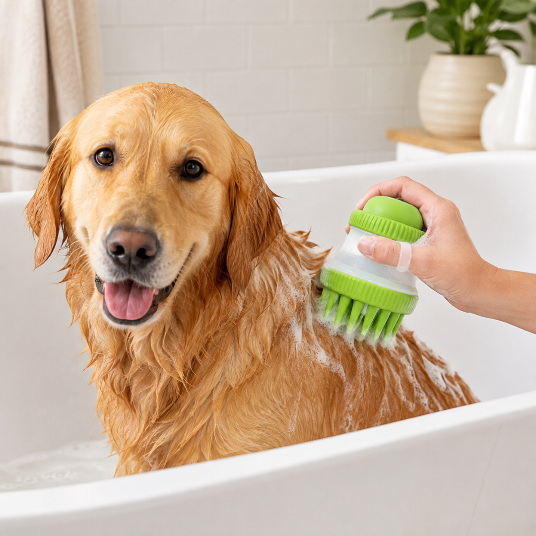 Honden- en Kattenwasborstel met Shampoo Dispenser
