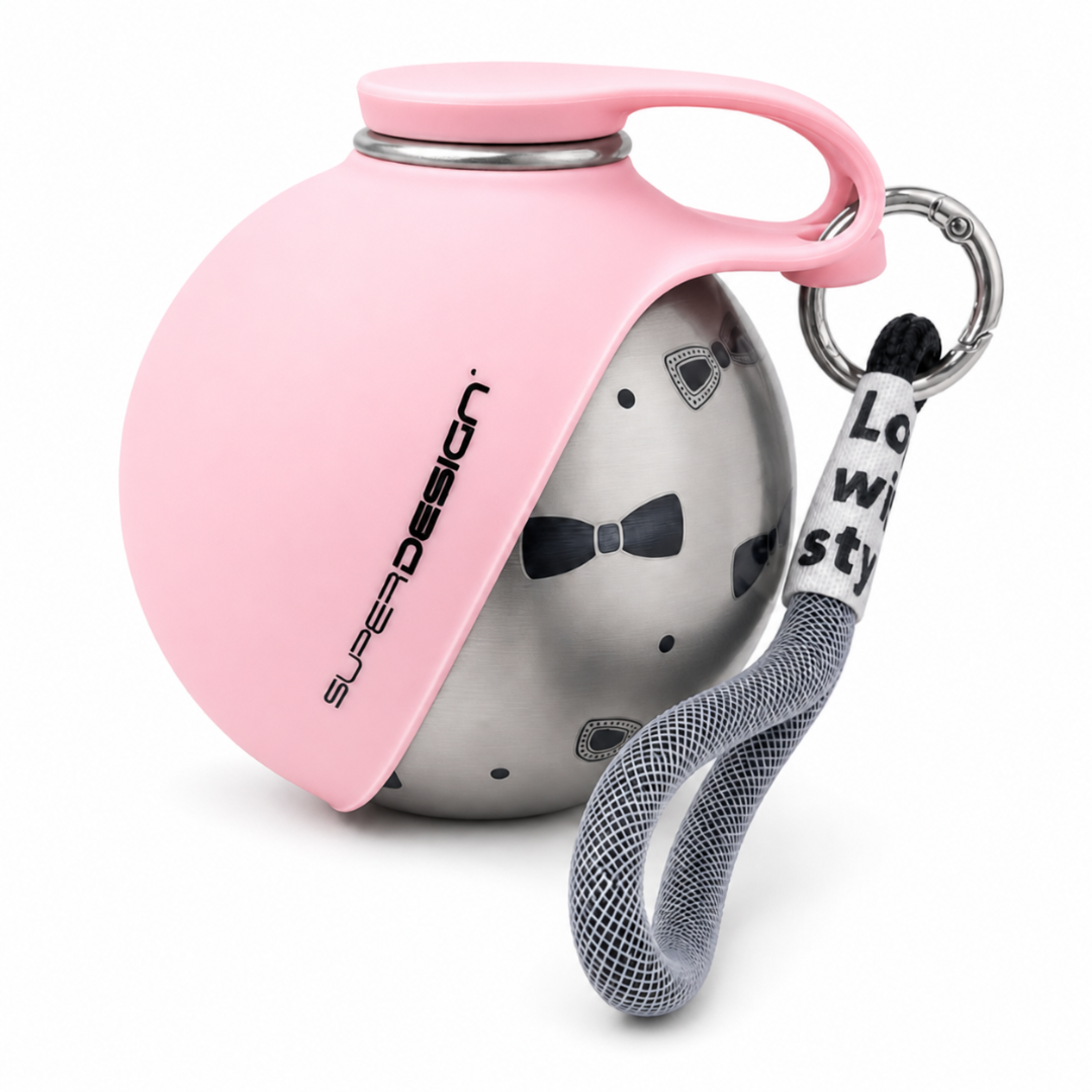 Hondendrinkbal voor onderweg – Draagbare honden drinkfles 285 ml – RVS drinkbal met siliconen drinkbak – Lekvrij – Voor wandelen, reizen en auto – Roze