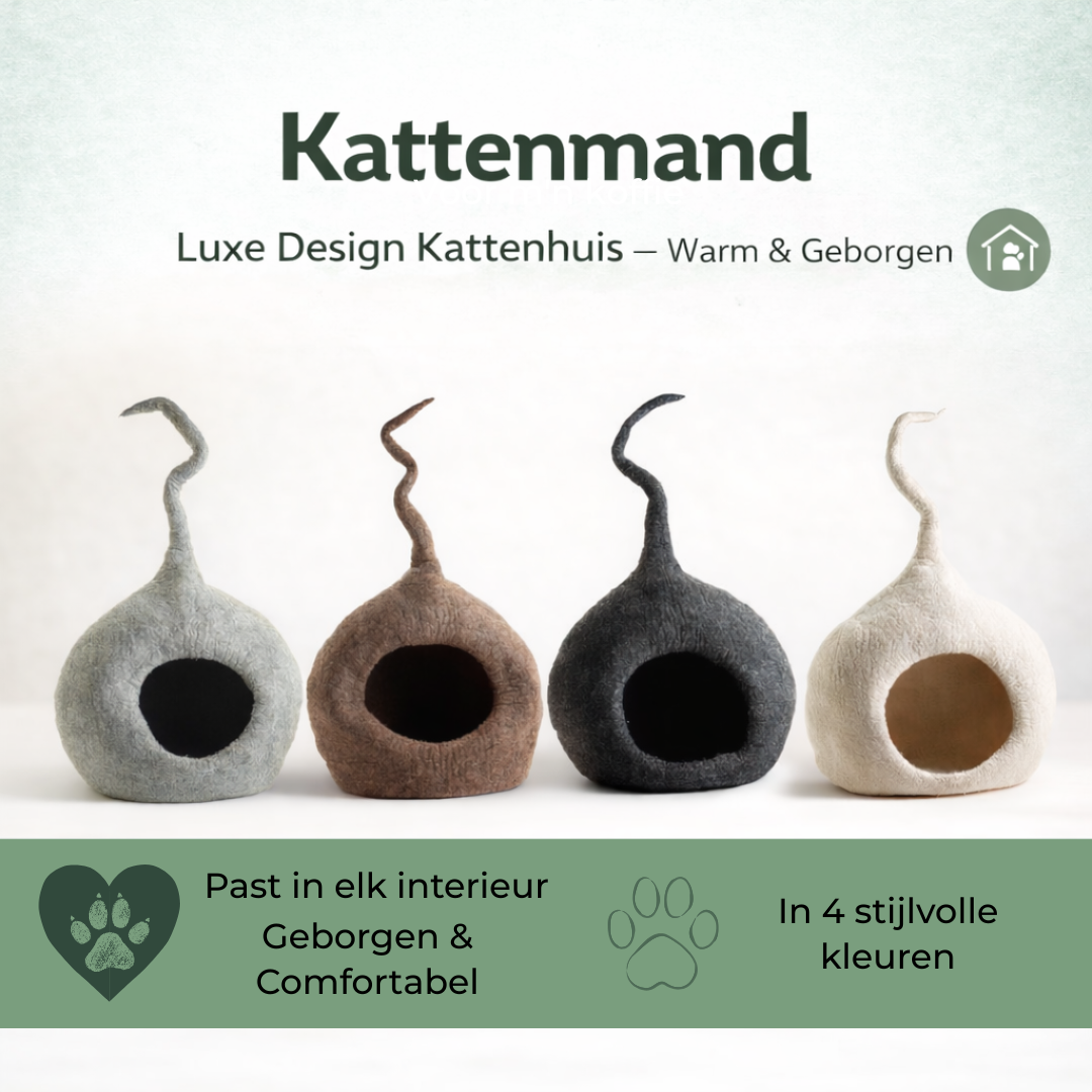 Vilten Kattenhol van Merinowol - Handgemaakt: Bruin / X-Large
