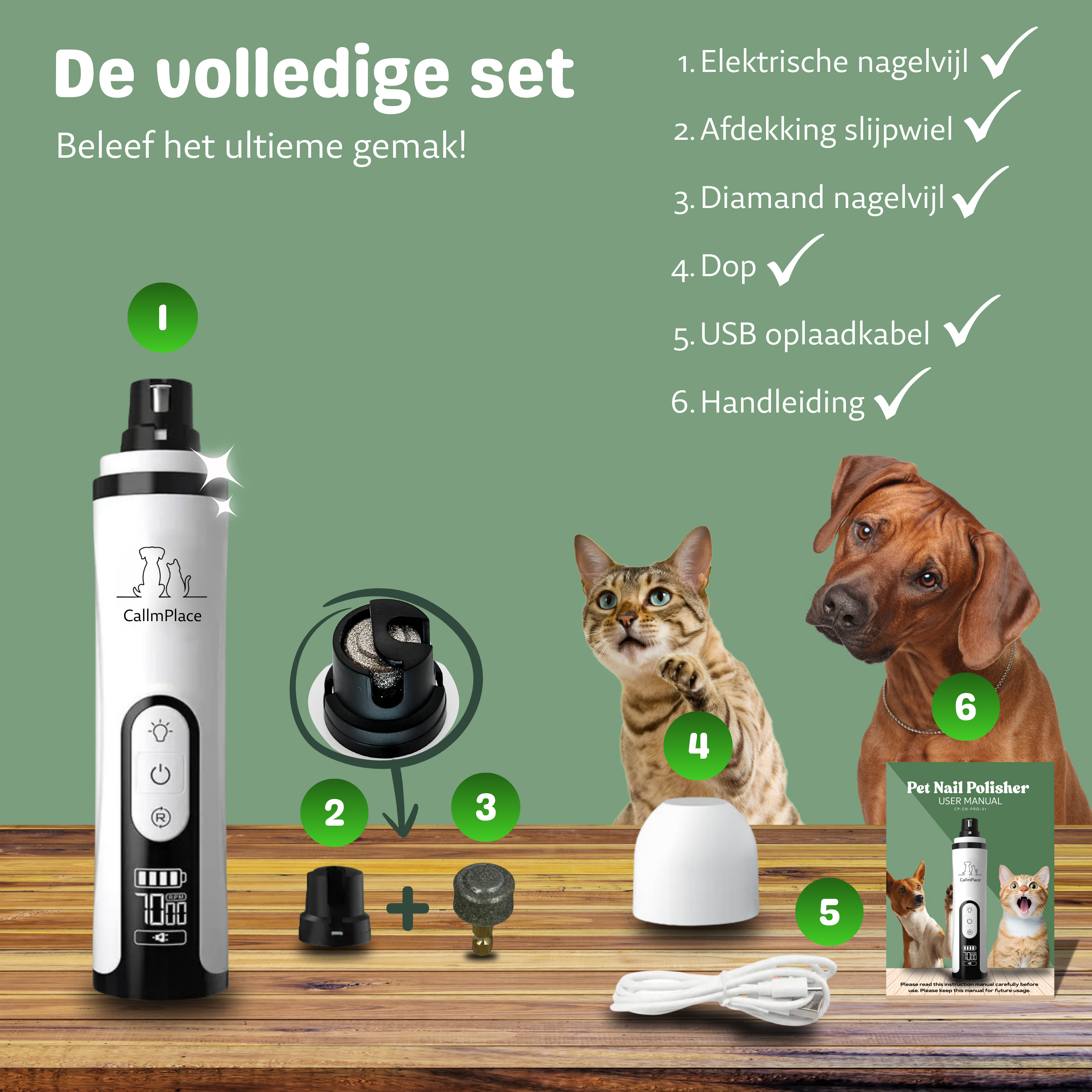 CallmPlace - Nagelvijl - Elektrische nagelvijl voor honden en katten - 1 negelvijlkop (al op de vijl bevestigd)