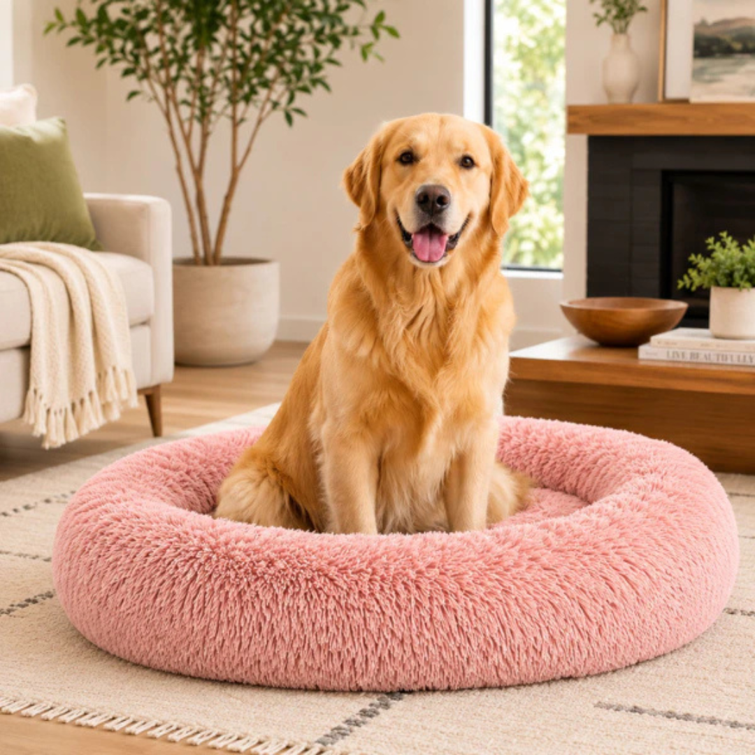 Roze Pluche Hondenmand Rond Ø 100 cm – Zacht & Wasbaar
