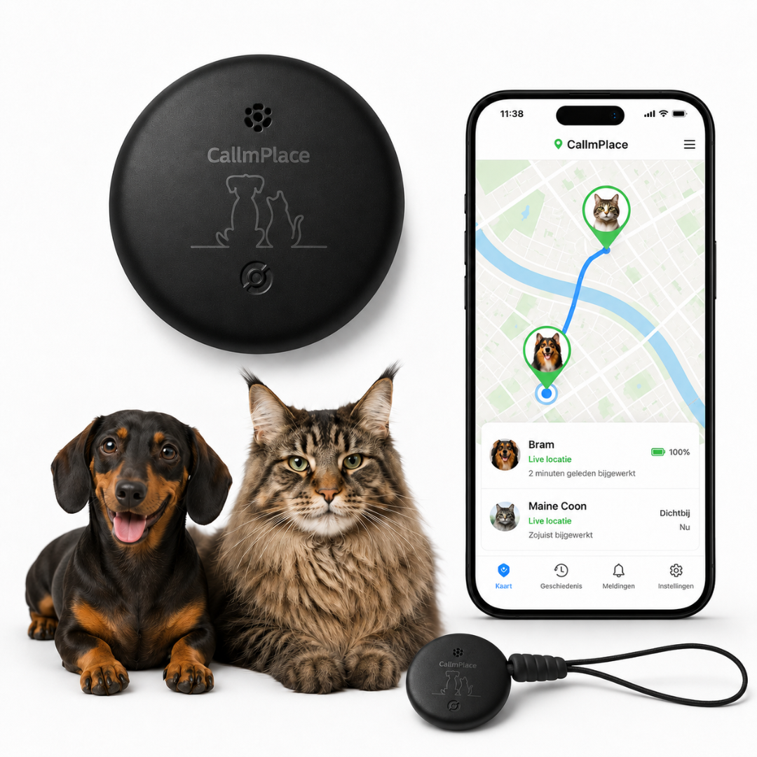 CallmPlace Tracker voor hond en kat – Werkt met iPhone en Android – Huisdier tracker – Sleutelvinder – Voor tas, koffer en halsband – Zwart