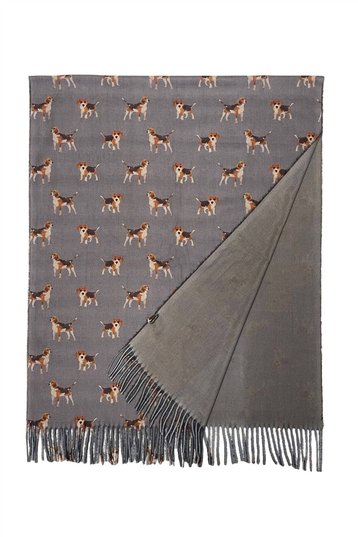 Sjaal met Beagle hondenprint en franjeranden: Denim