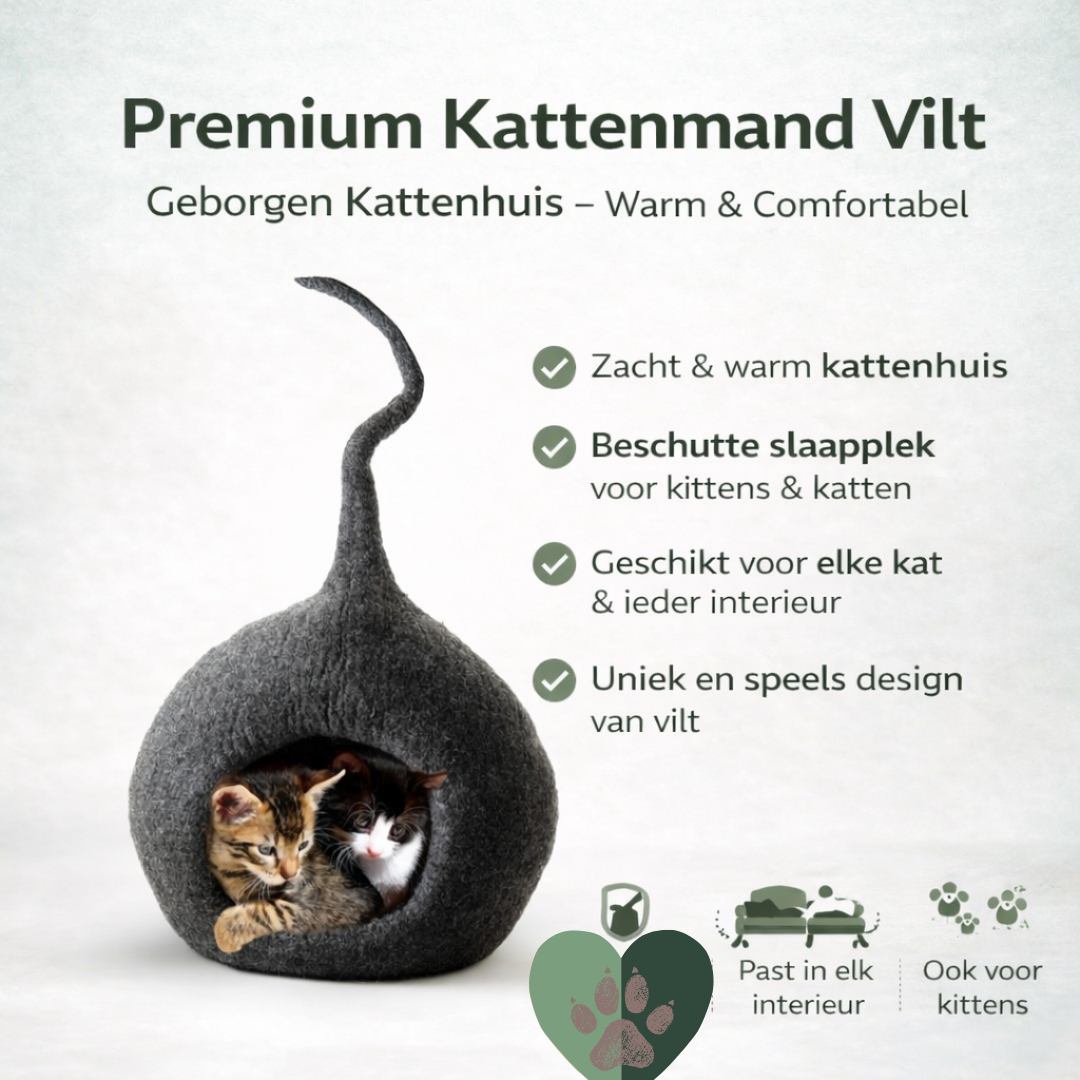 Vilten Kattenhol van Merinowol - Handgemaakt: Bruin / X-Large