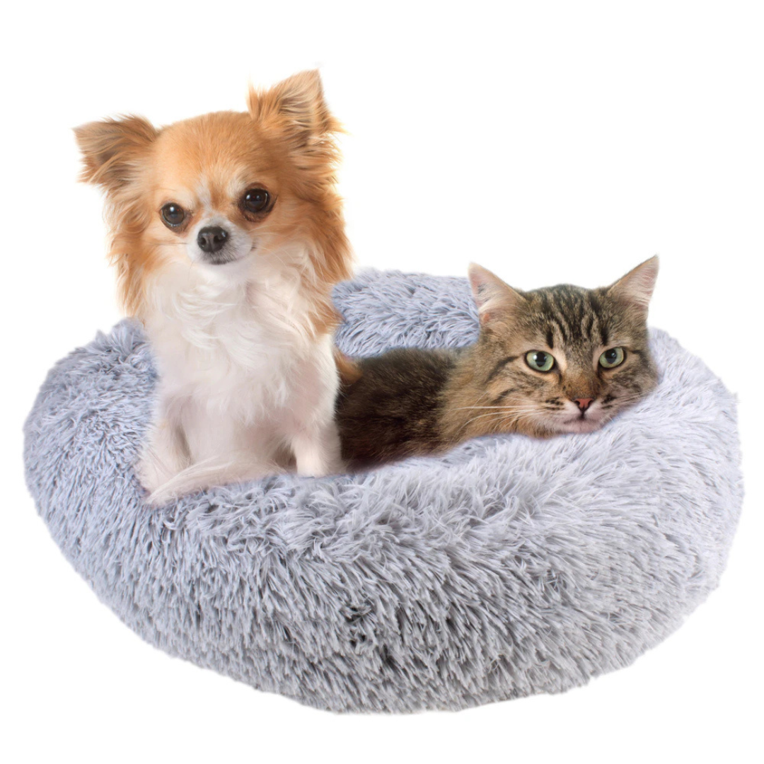 Kattenmand - Kleine hondenmand - Pluche kattenbed – Zachte ronde kattenmand – Ø 60 cm – Grijs