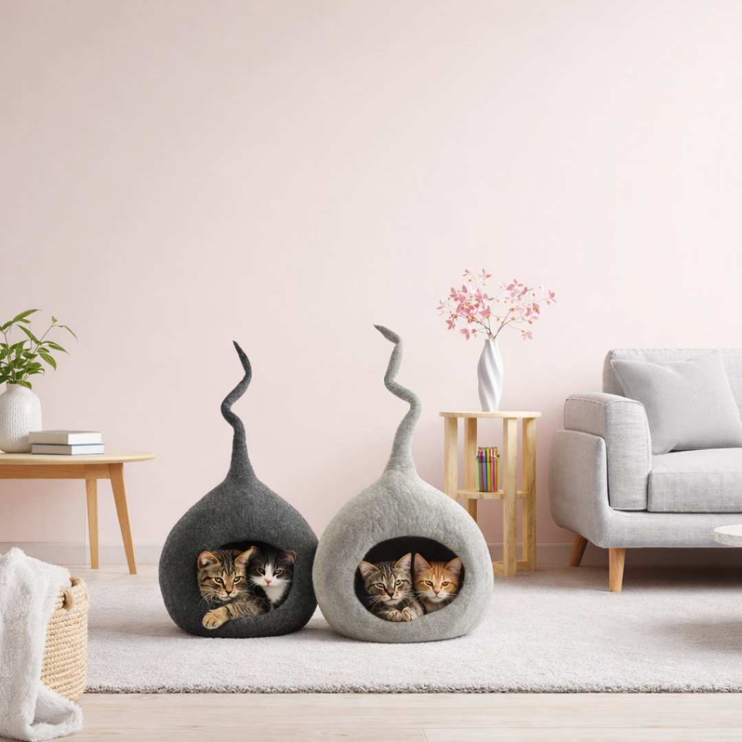 Vilten Kattenhol van Merinowol - Handgemaakt: Bruin / X-Large
