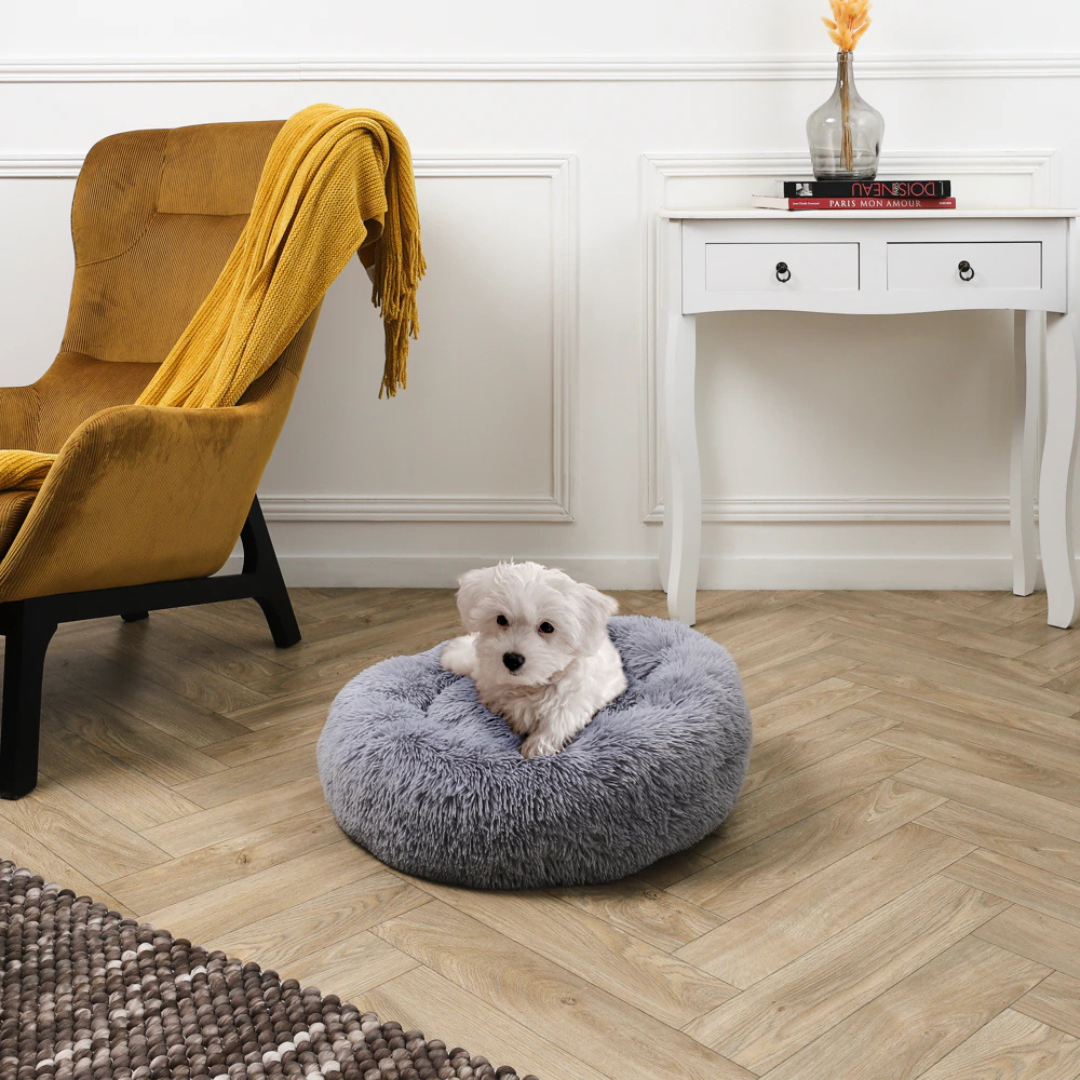 Kattenmand - Kleine hondenmand - Pluche kattenbed – Zachte ronde kattenmand – Ø 60 cm – Grijs