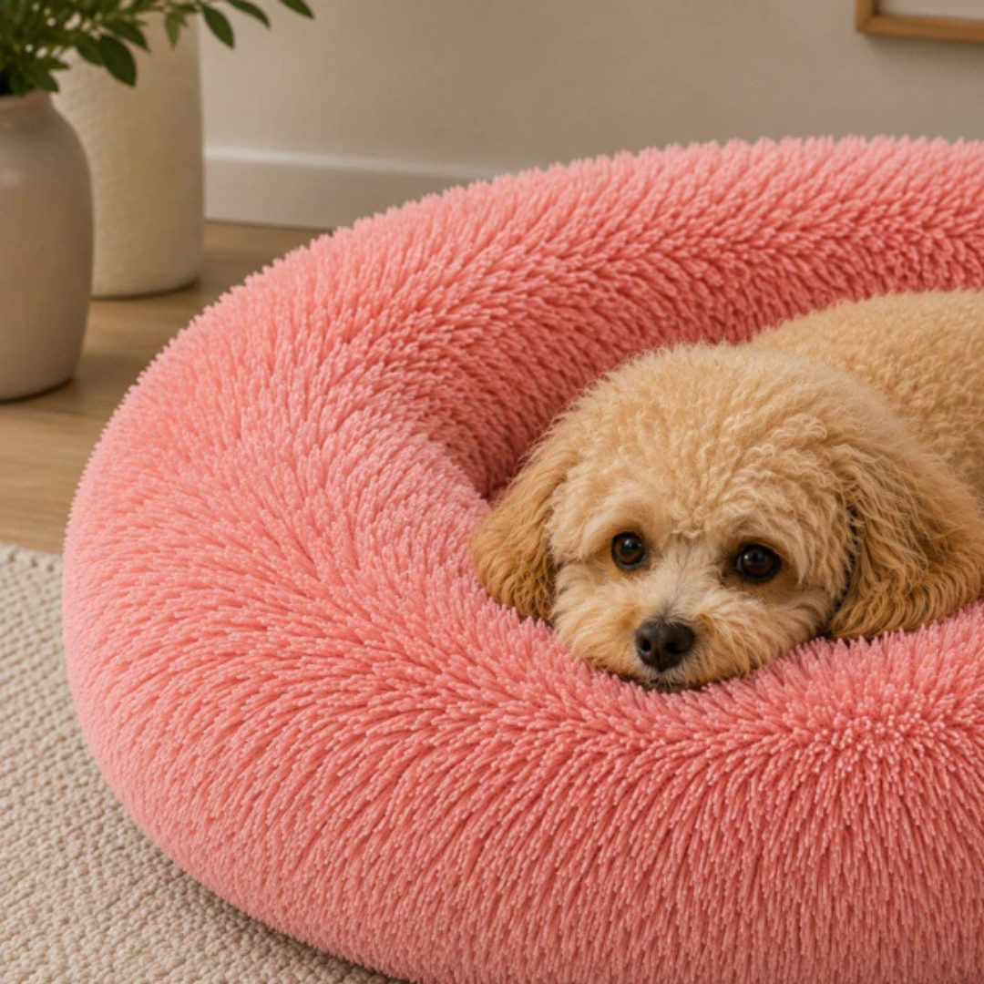 Roze Pluche Hondenmand Rond Ø 100 cm – Zacht & Wasbaar