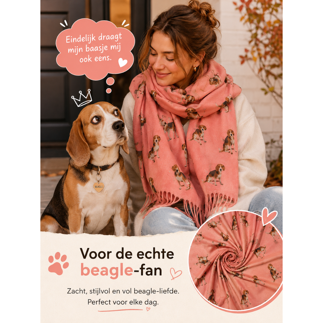Sjaal met Beagle hondenprint en franjeranden: Roze