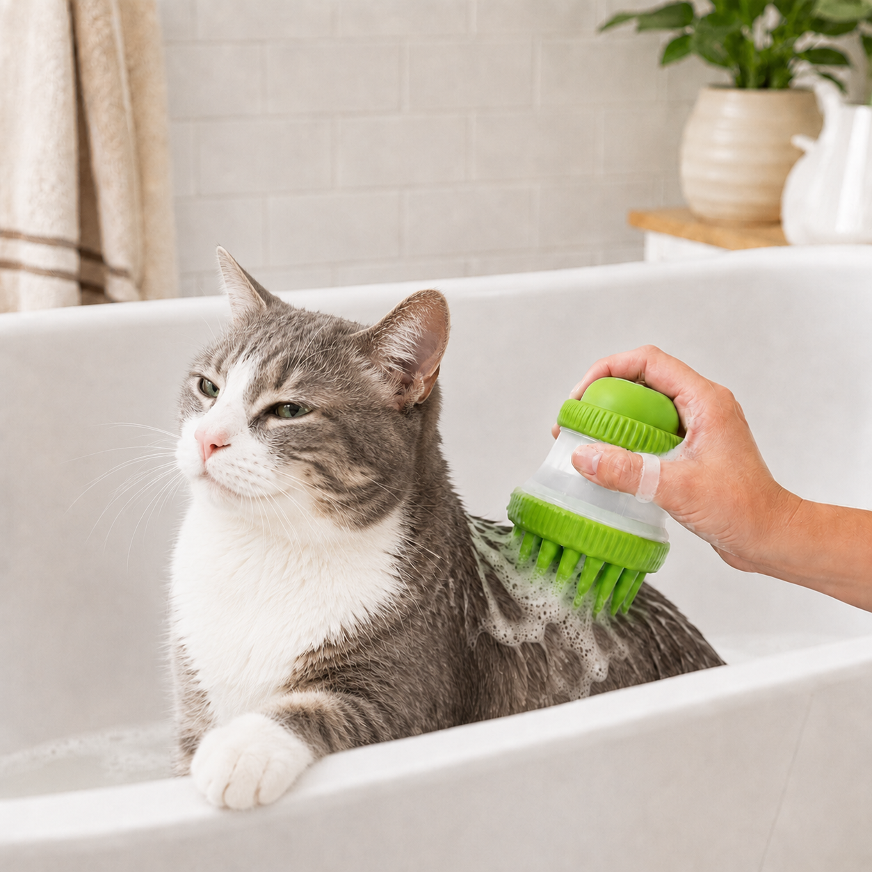 Honden- en Kattenwasborstel met Shampoo Dispenser
