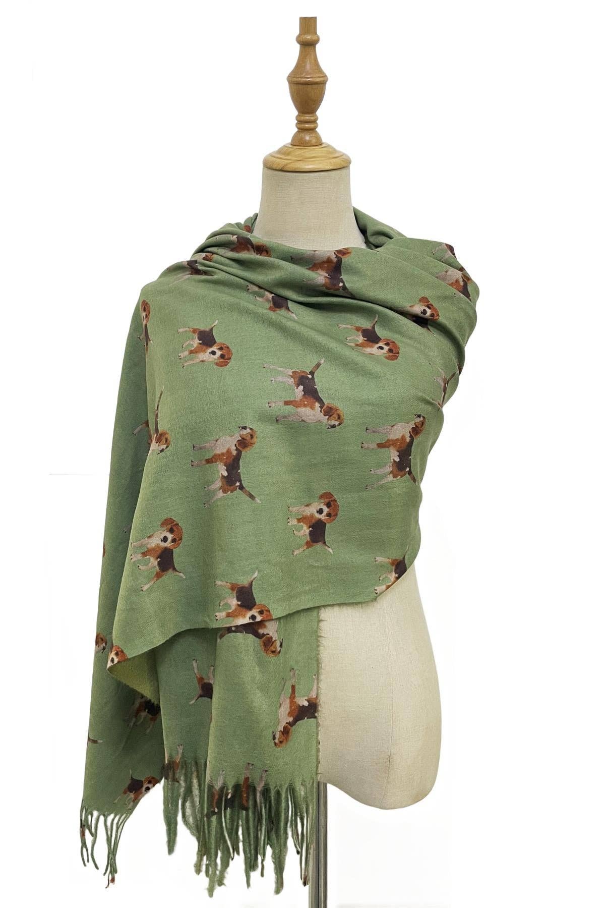 Sjaal met Beagle hondenprint en franjeranden: Denim
