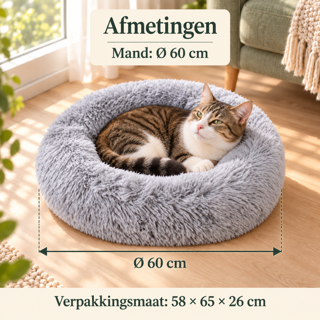 Kattenmand - Kleine hondenmand - Pluche kattenbed – Zachte ronde kattenmand – Ø 60 cm – Grijs