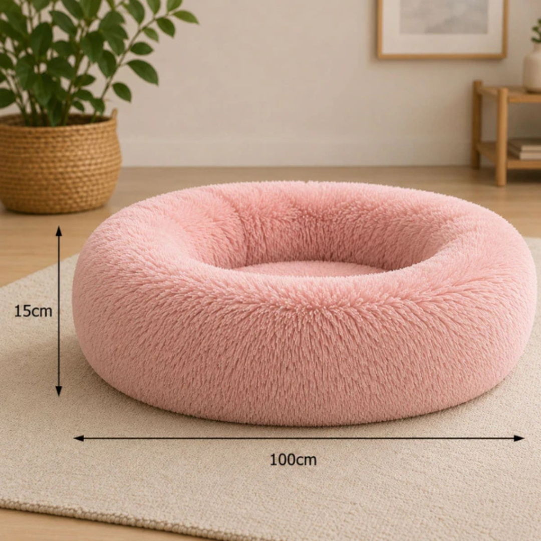 Roze Pluche Hondenmand Rond Ø 100 cm – Zacht & Wasbaar