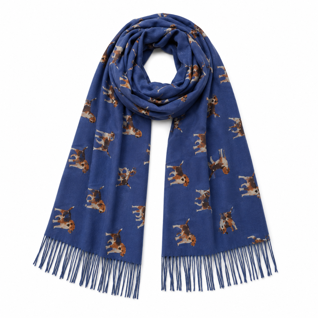 Sjaal met Beagle hondenprint en franjeranden: Denim