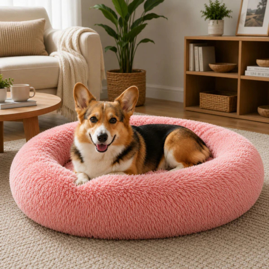 Roze Pluche Hondenmand Rond Ø 100 cm – Zacht & Wasbaar