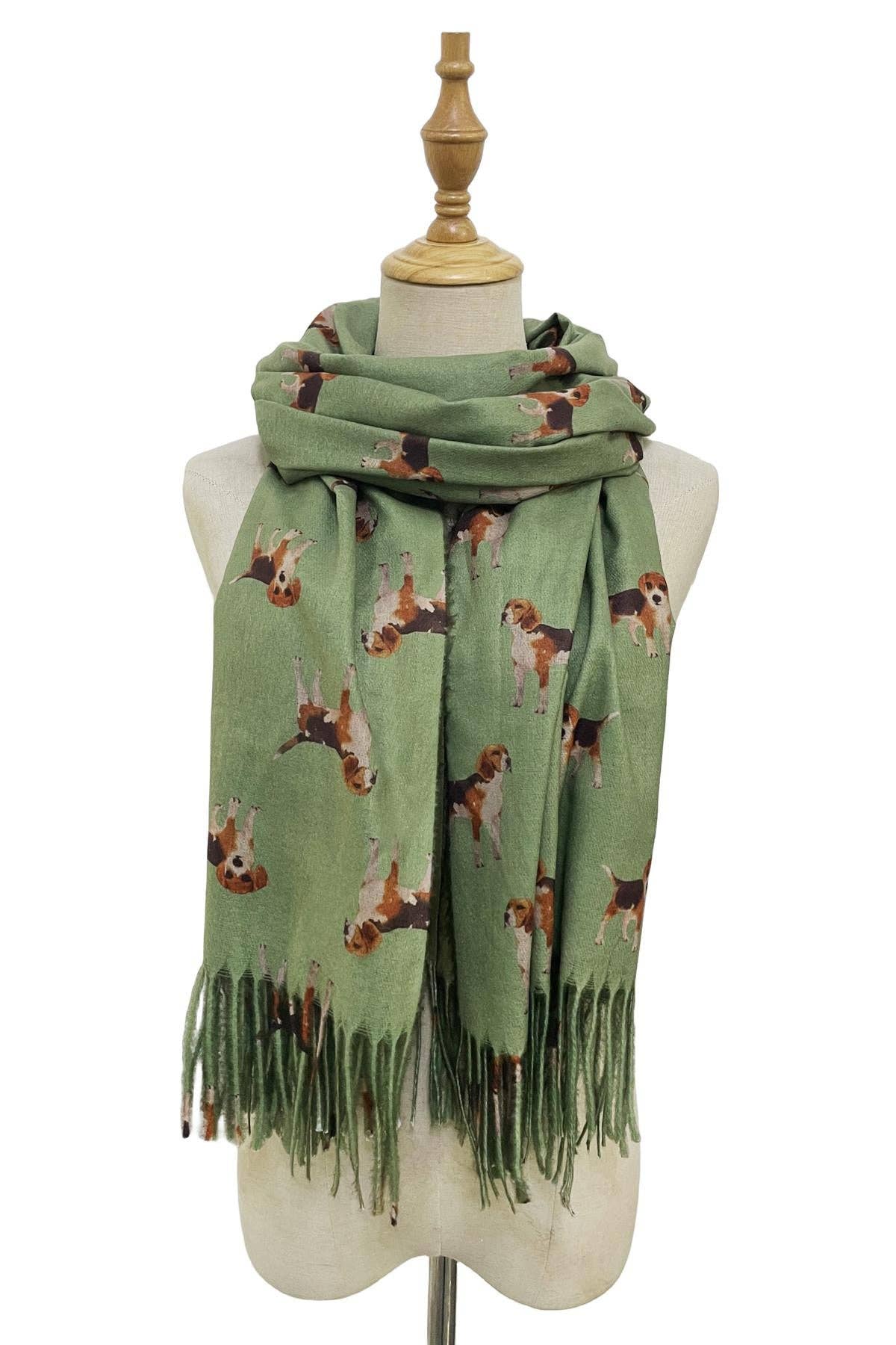 Sjaal met Beagle hondenprint en franjeranden: Denim