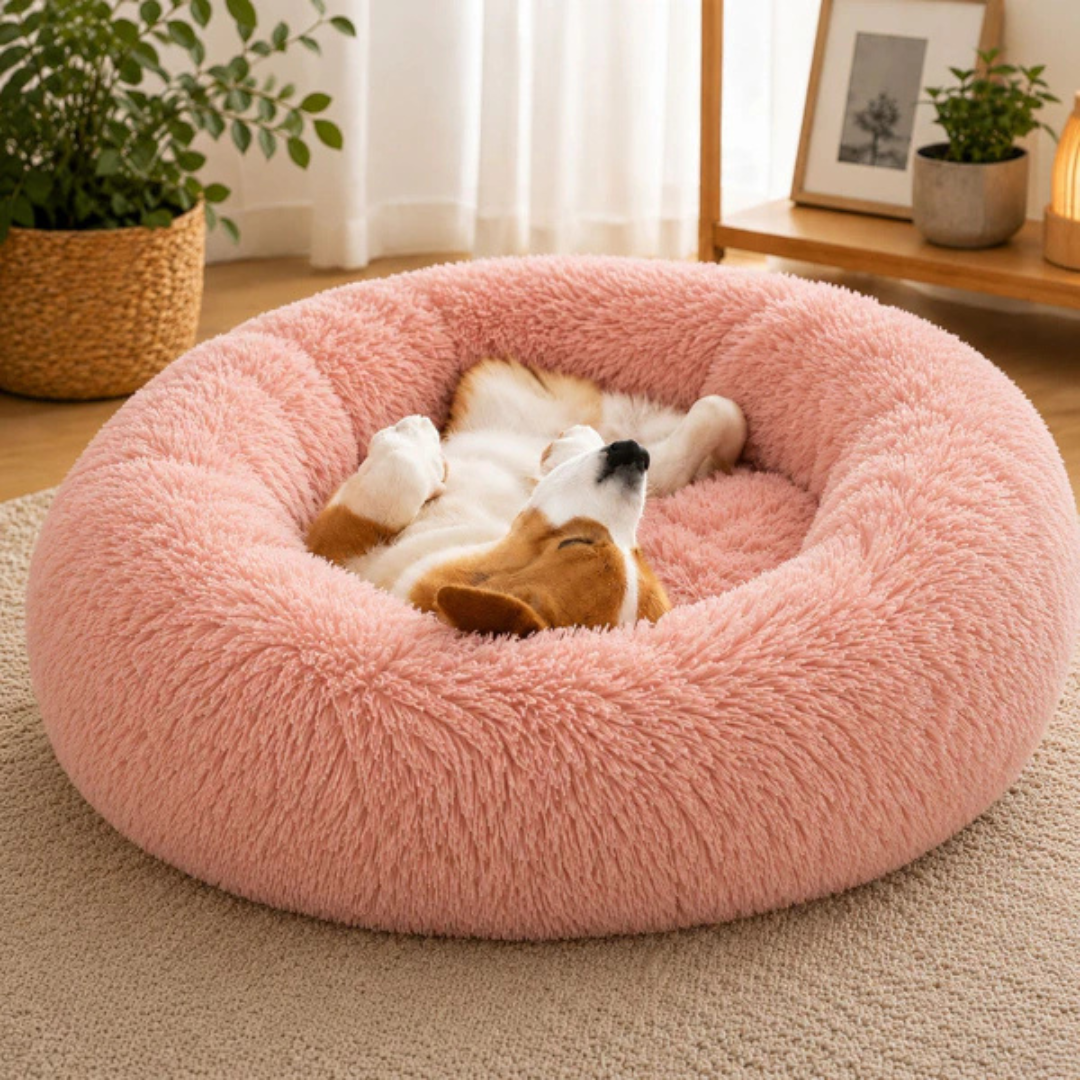 Roze Pluche Hondenmand Rond Ø 100 cm – Zacht & Wasbaar
