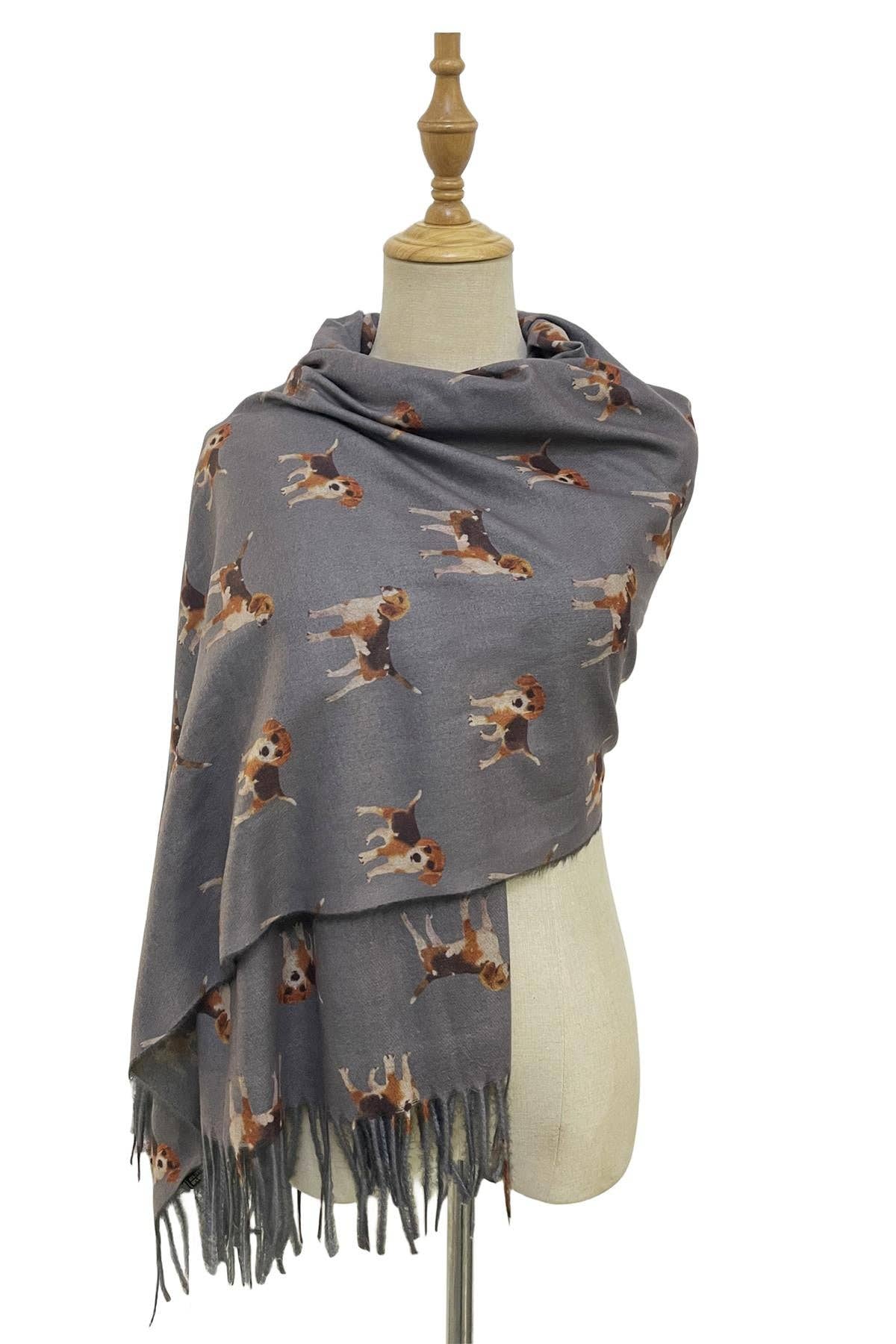 Sjaal met Beagle hondenprint en franjeranden: Denim