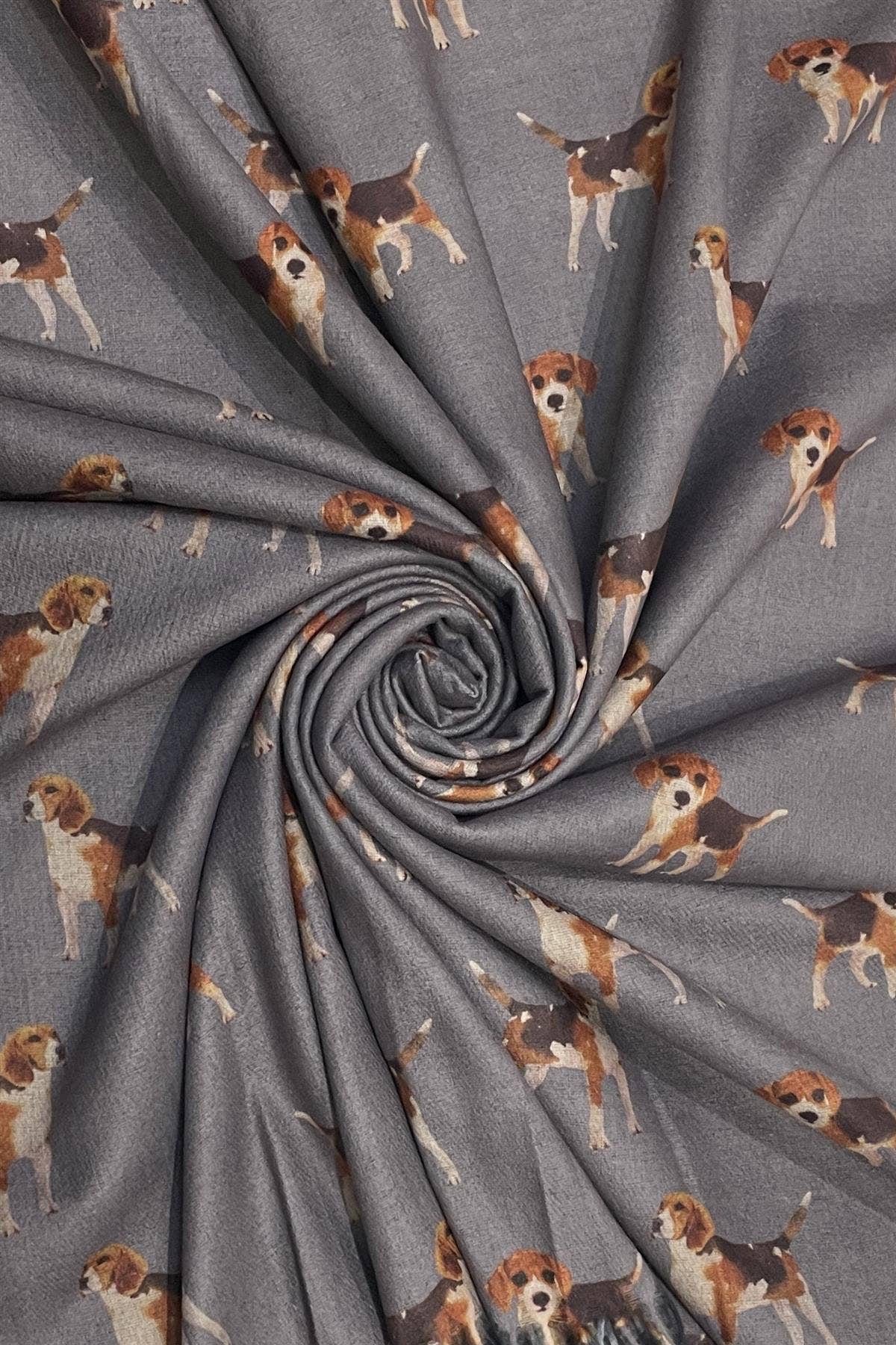 Sjaal met Beagle hondenprint en franjeranden: Roze