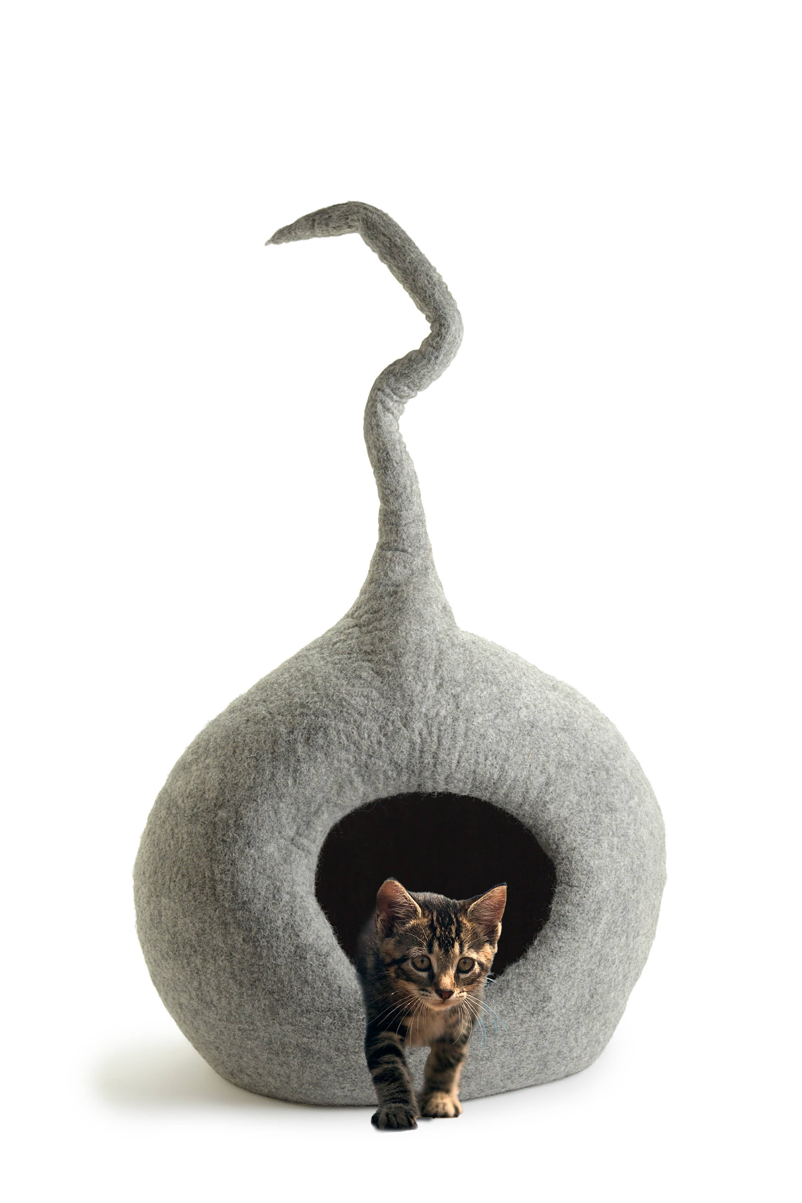 CBC Huisdieren - Unieke Kattenhol Bed Groot - 100% Wol, Handgemaakt: Donkergrijs / X-Large