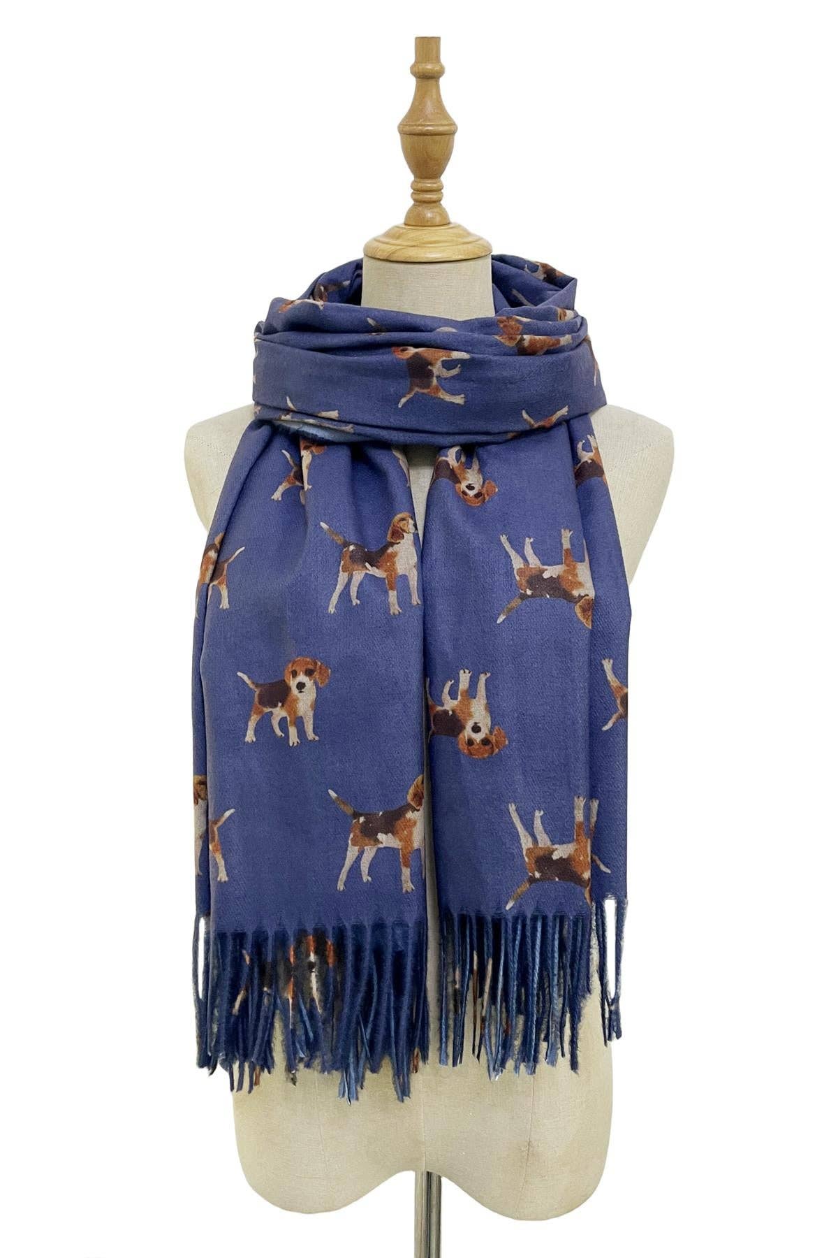Sjaal met Beagle hondenprint en franjeranden: Denim