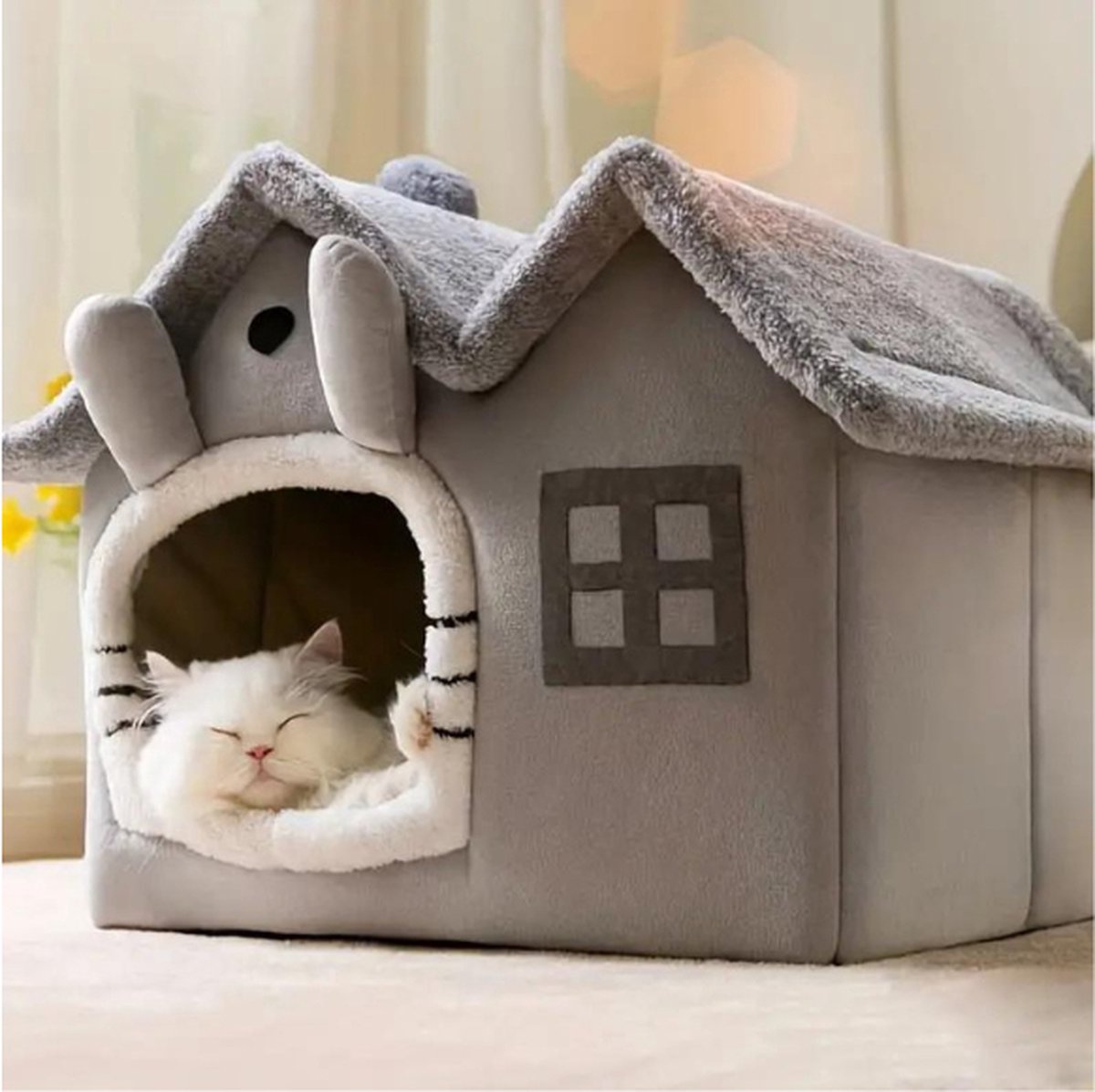 Kattenmand - Opvouwbaar Kattenhuis - Wasbaar Kattenslaaphuisje met Afneembaar Pluche Kussen - Veilig en Comfortabel - 49 x 39 x 46 cm